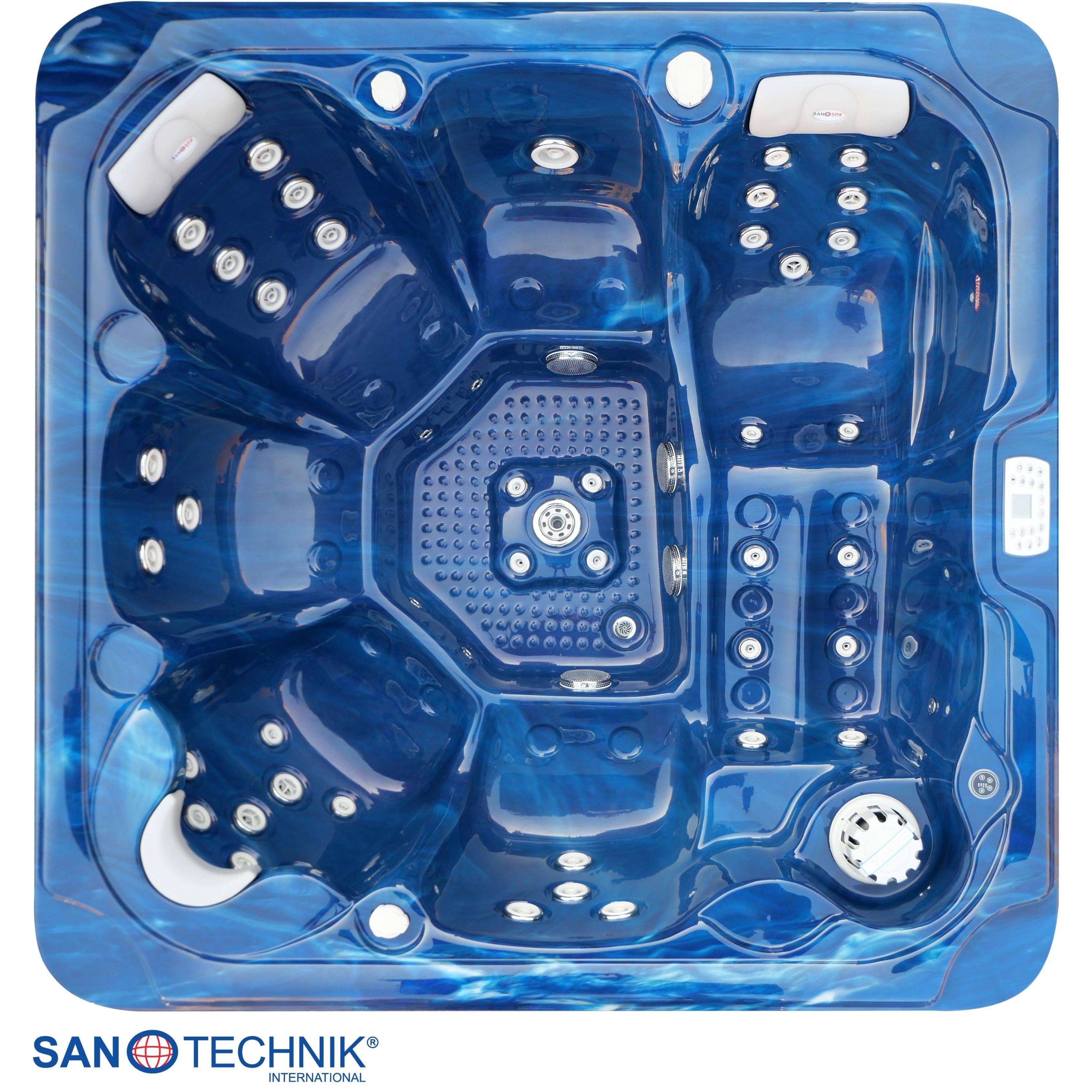 Sanotechnik - OASIS MAXI OUTDOOR WHIRLPOOL blue marble inkl. Abdeckung und Stiege 210x210x95 cm
