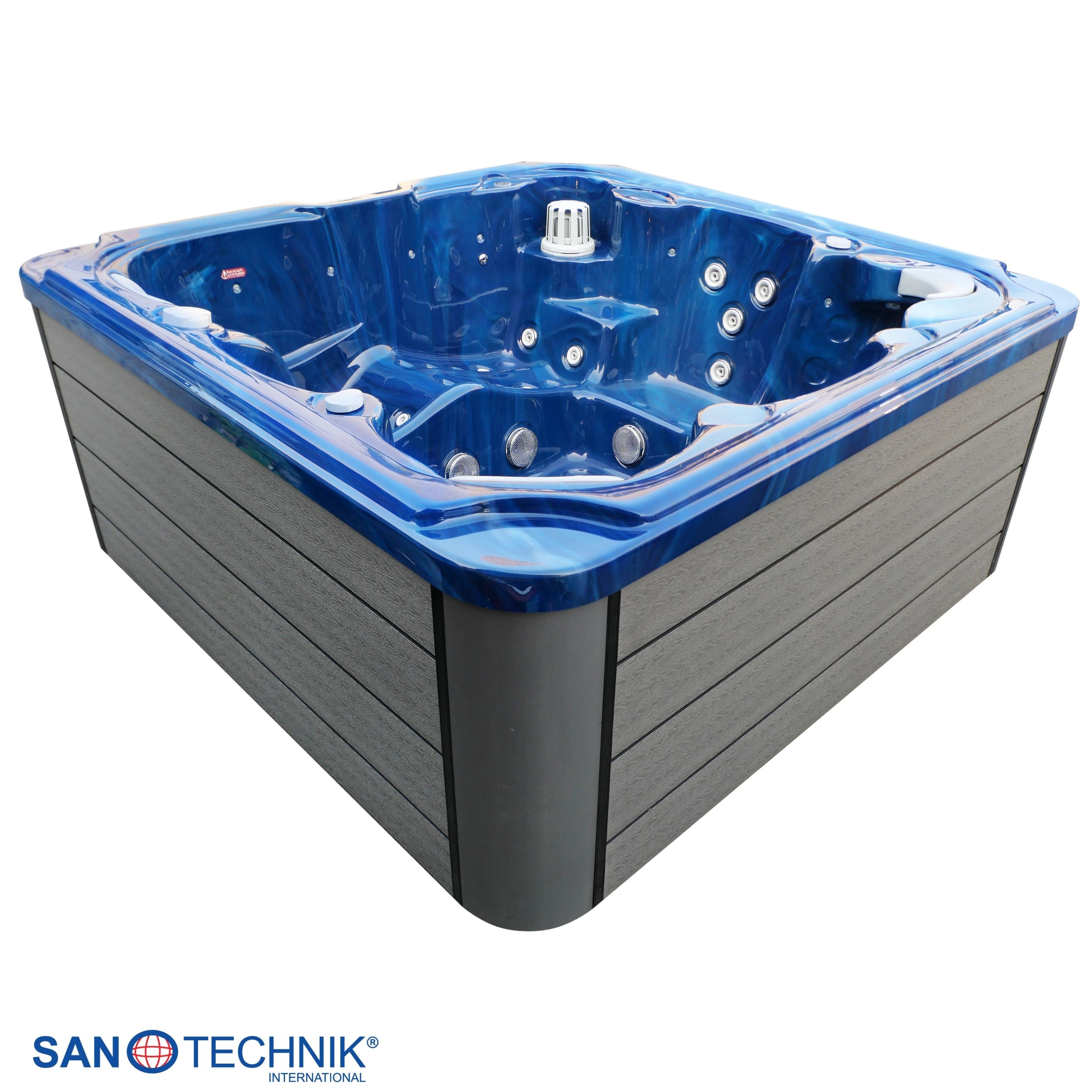 Sanotechnik - OASIS MAXI OUTDOOR WHIRLPOOL blue marble inkl. Abdeckung und Stiege 210x210x95 cm