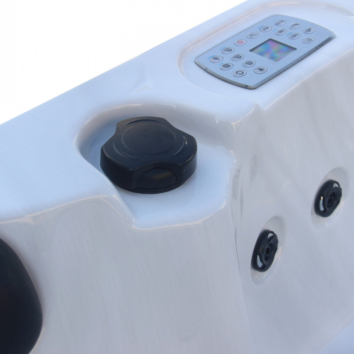 Sanotechnik - PALMA OUTDOOR WHIRLPOOL white marble inkl. Abdeckung und Stiege 190x190x86 cm