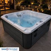 Sanotechnik - PALMA OUTDOOR WHIRLPOOL white marble inkl. Abdeckung und Stiege 190x190x86 cm