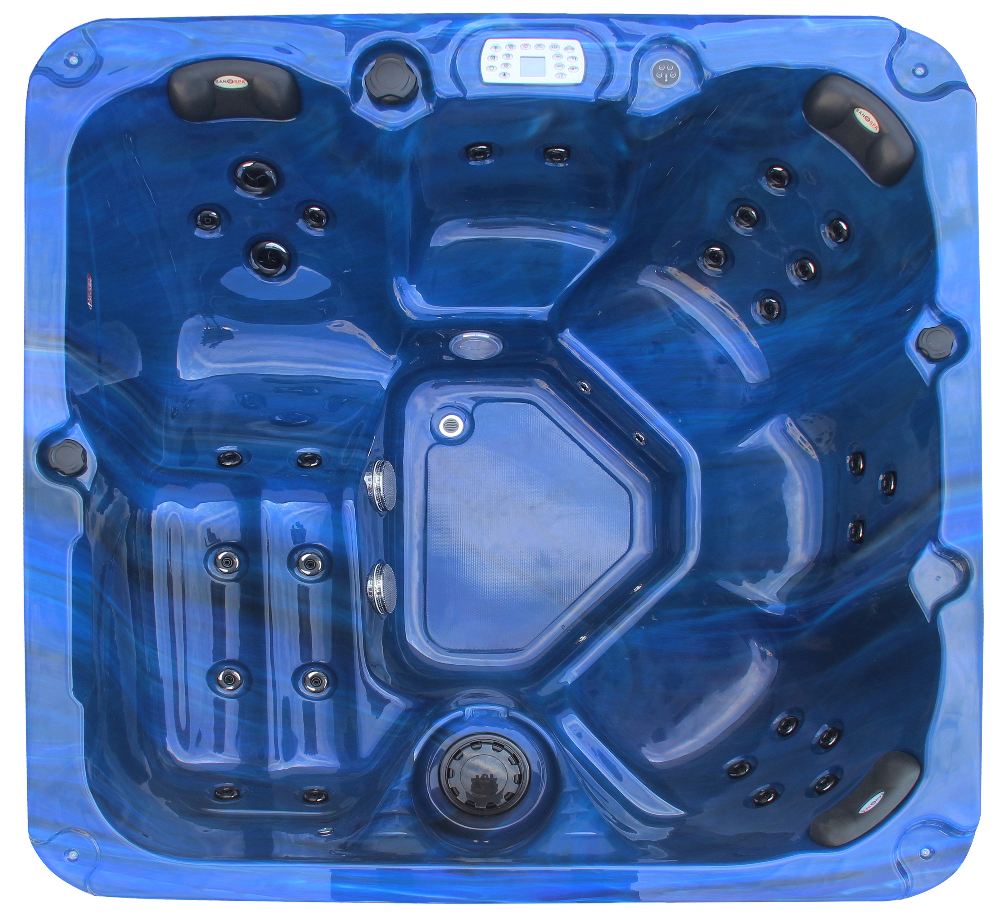 Sanotechnik - PALMA OUTDOOR WHIRLPOOL blue marble inkl. Abdeckung und Stiege 190x190x86 cm