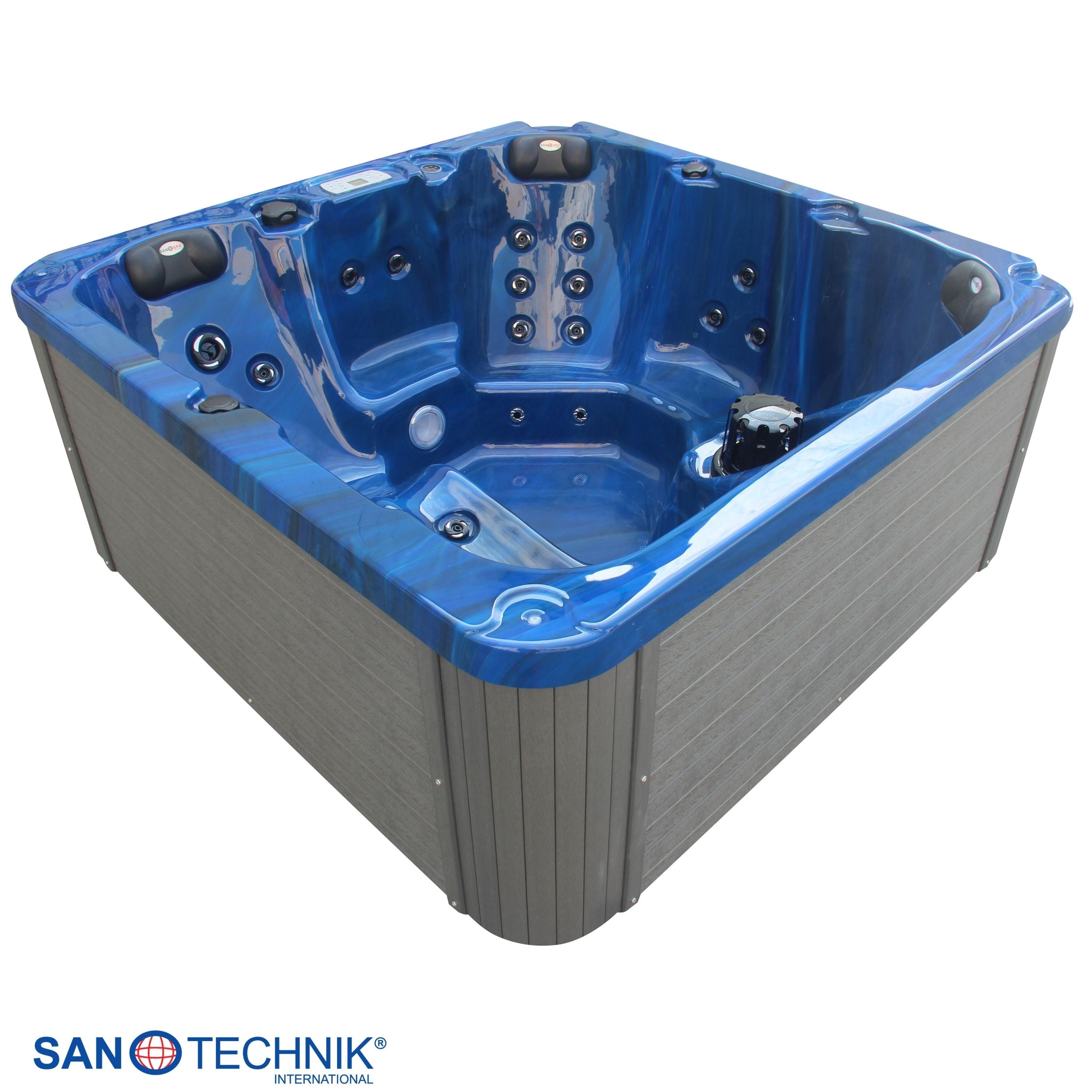Sanotechnik - PALMA OUTDOOR WHIRLPOOL blue marble inkl. Abdeckung und Stiege 190x190x86 cm