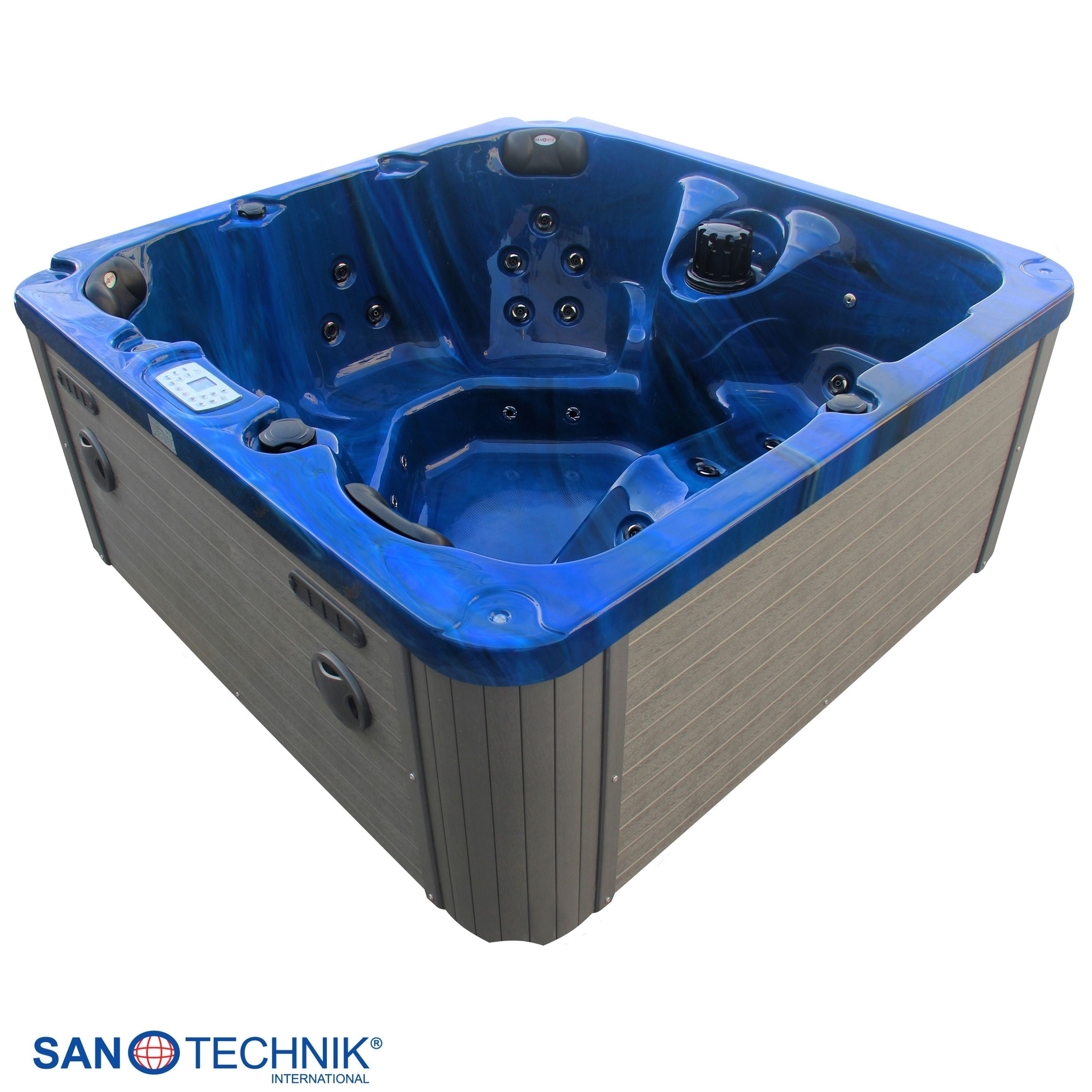 Sanotechnik - PALMA OUTDOOR WHIRLPOOL blue marble inkl. Abdeckung und Stiege 190x190x86 cm