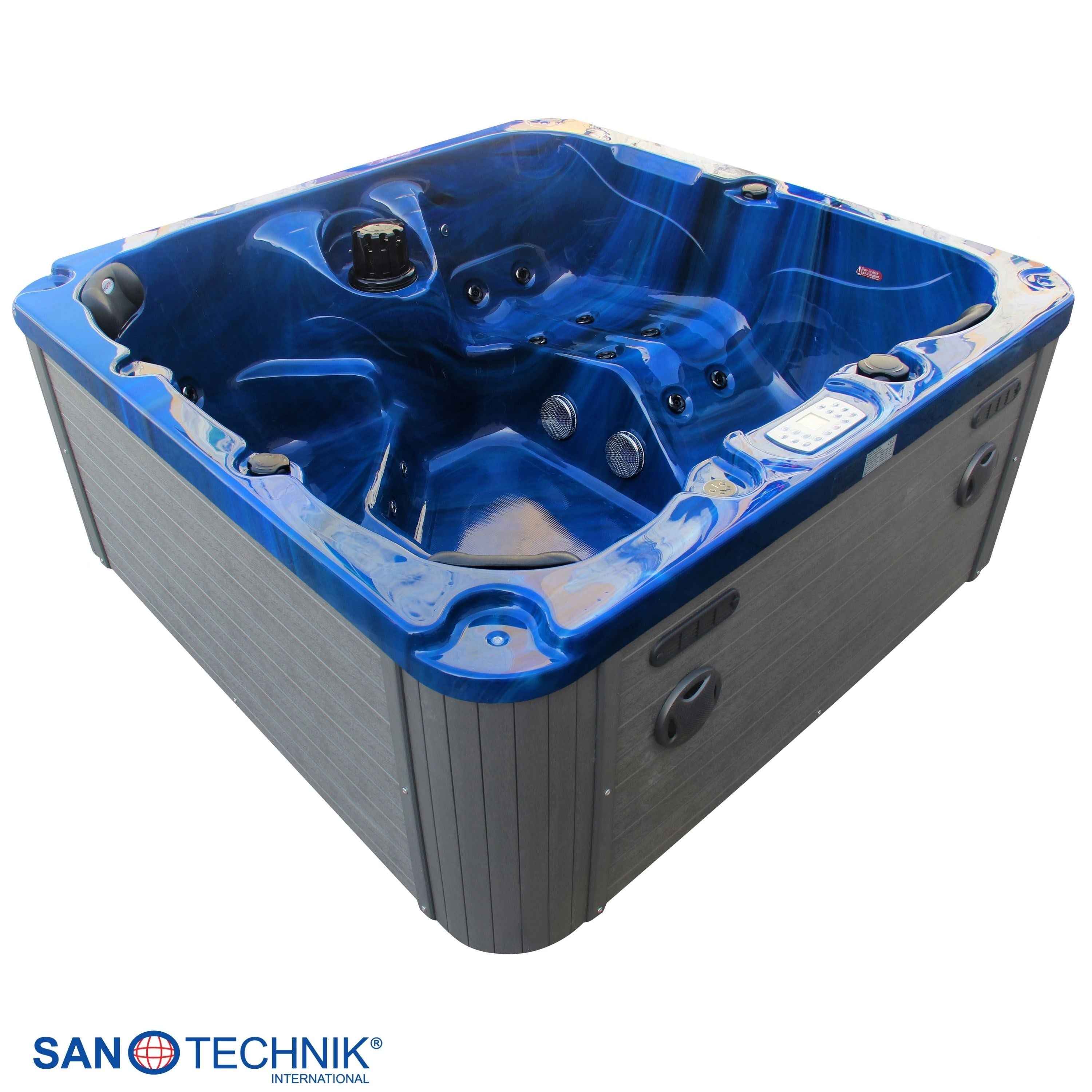 Sanotechnik - PALMA OUTDOOR WHIRLPOOL blue marble inkl. Abdeckung und Stiege 190x190x86 cm