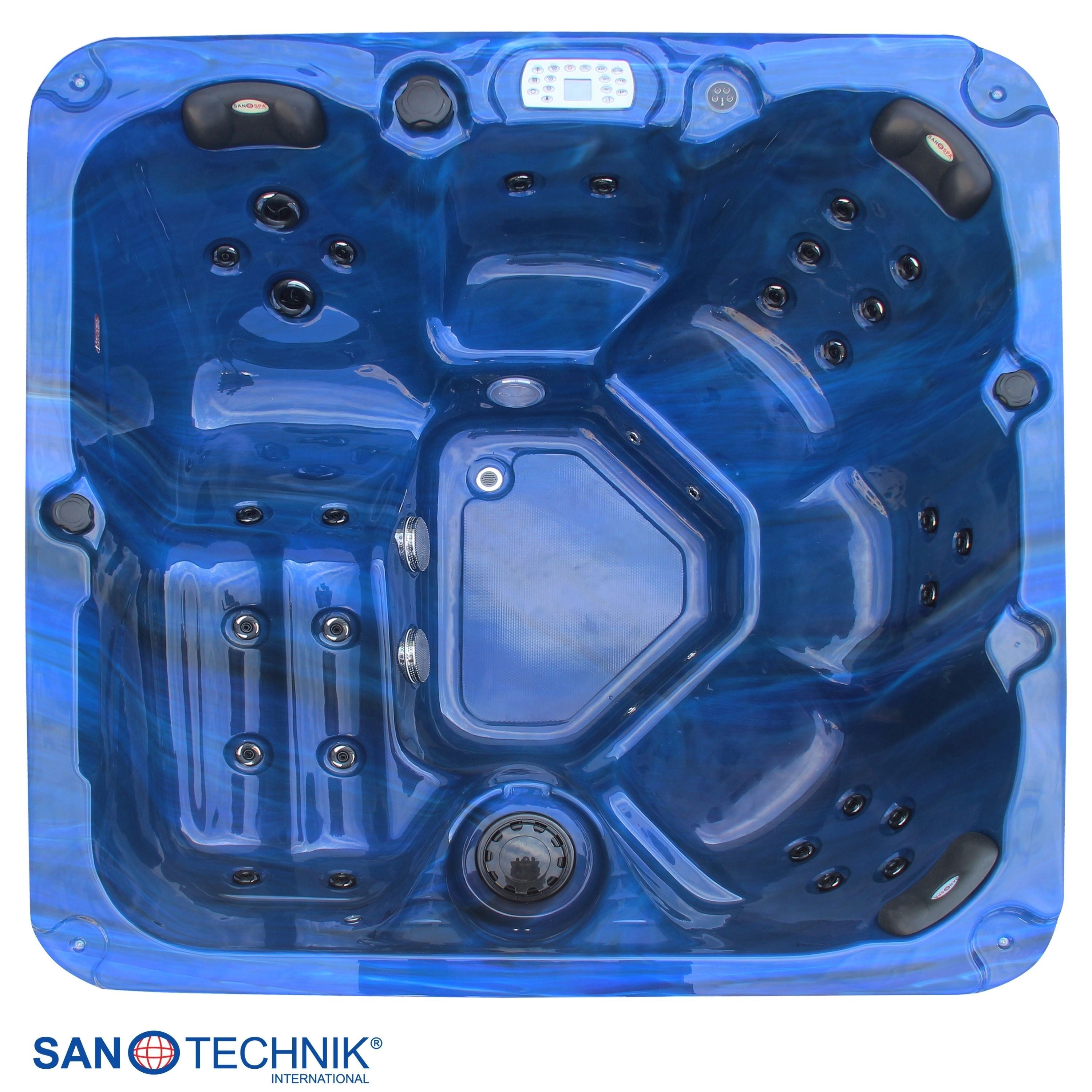 Sanotechnik - PALMA OUTDOOR WHIRLPOOL blue marble inkl. Abdeckung und Stiege 190x190x86 cm