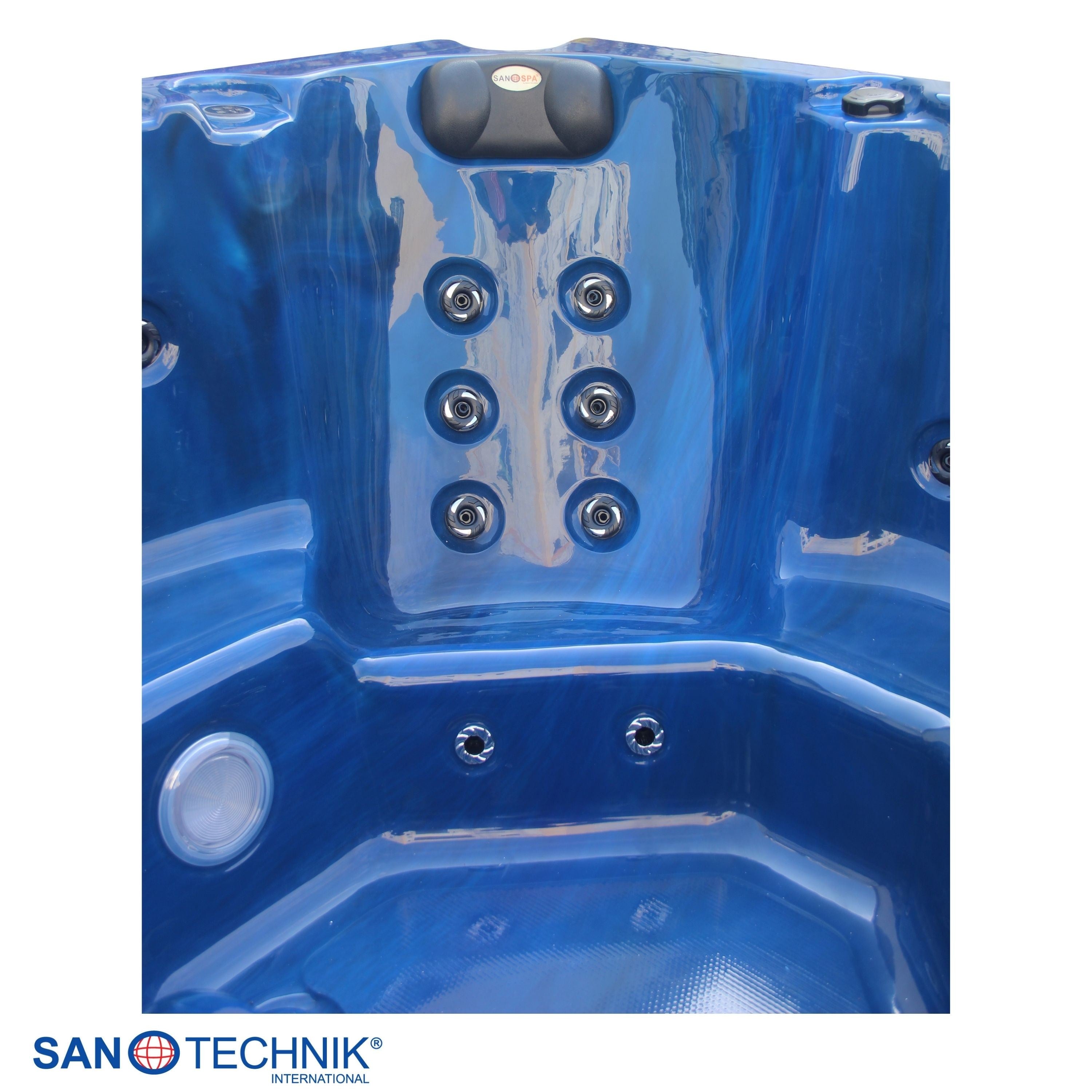 Sanotechnik - PALMA OUTDOOR WHIRLPOOL blue marble inkl. Abdeckung und Stiege 190x190x86 cm