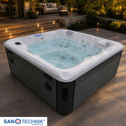 Sanotechnik - HAWAI OUTDOOR WHIRLPOOL white marble inkl. Abdeckung und Stiege 220x220x95 cm
