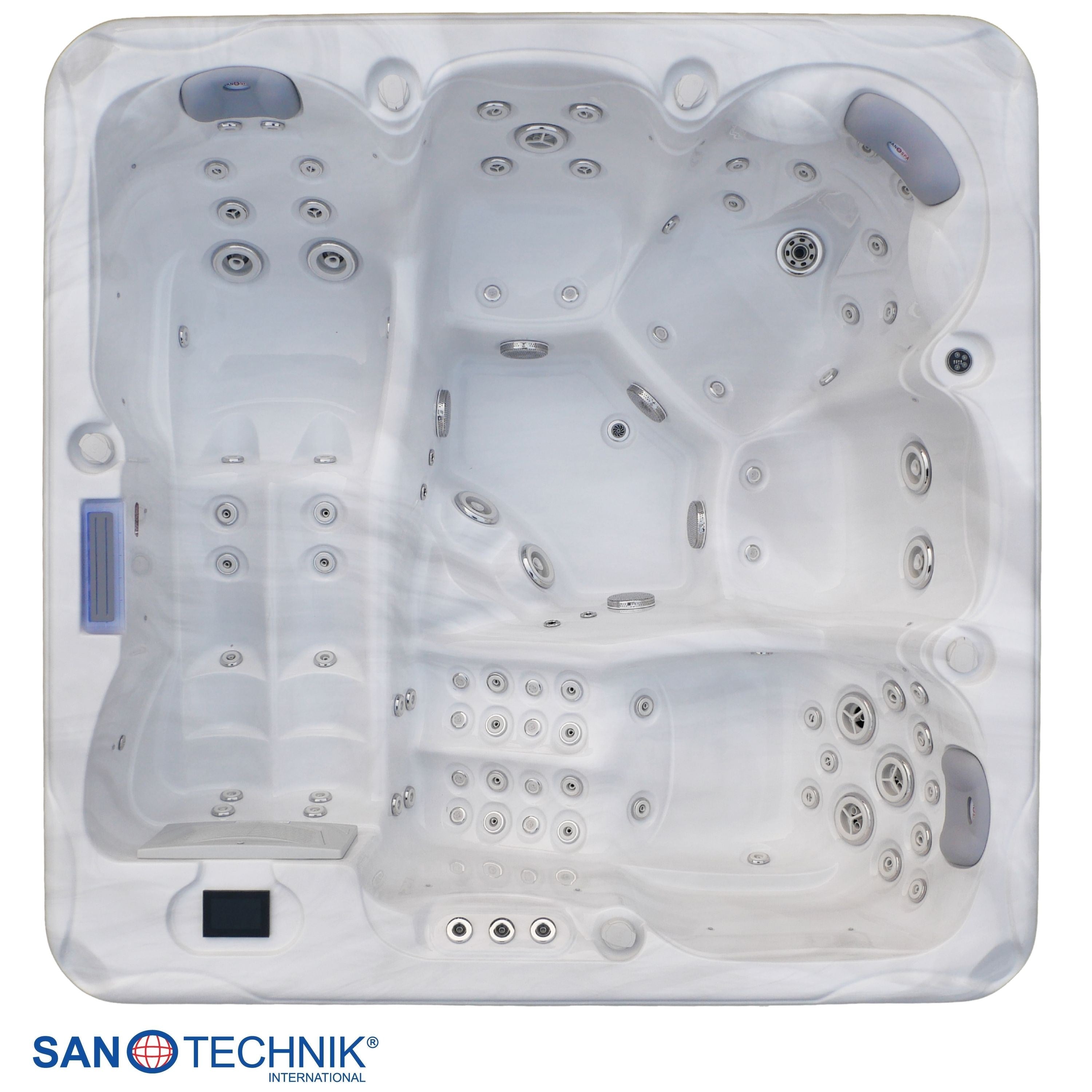 Sanotechnik - HAWAI OUTDOOR WHIRLPOOL white marble inkl. Abdeckung und Stiege 220x220x95 cm