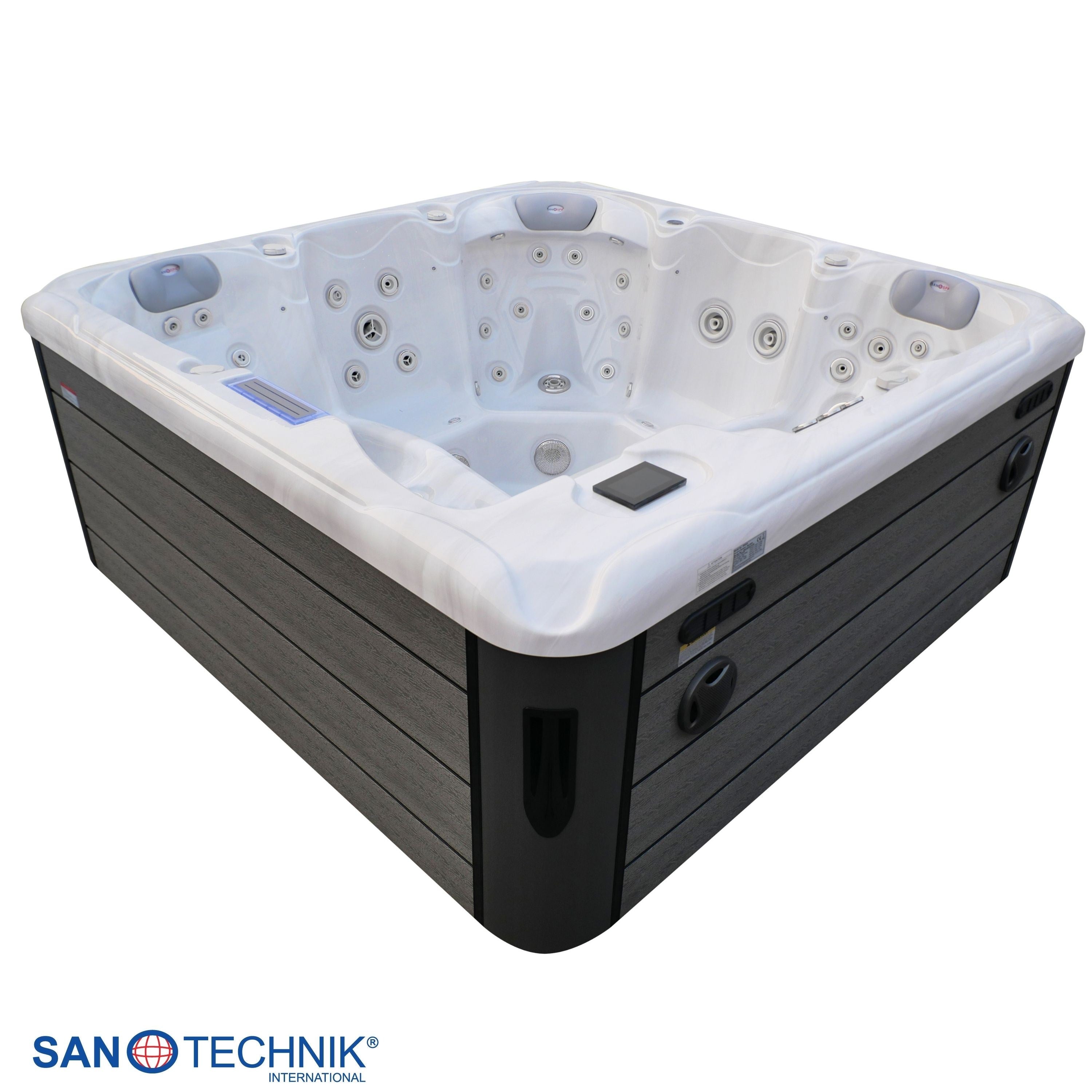 Sanotechnik - HAWAI OUTDOOR WHIRLPOOL white marble inkl. Abdeckung und Stiege 220x220x95 cm