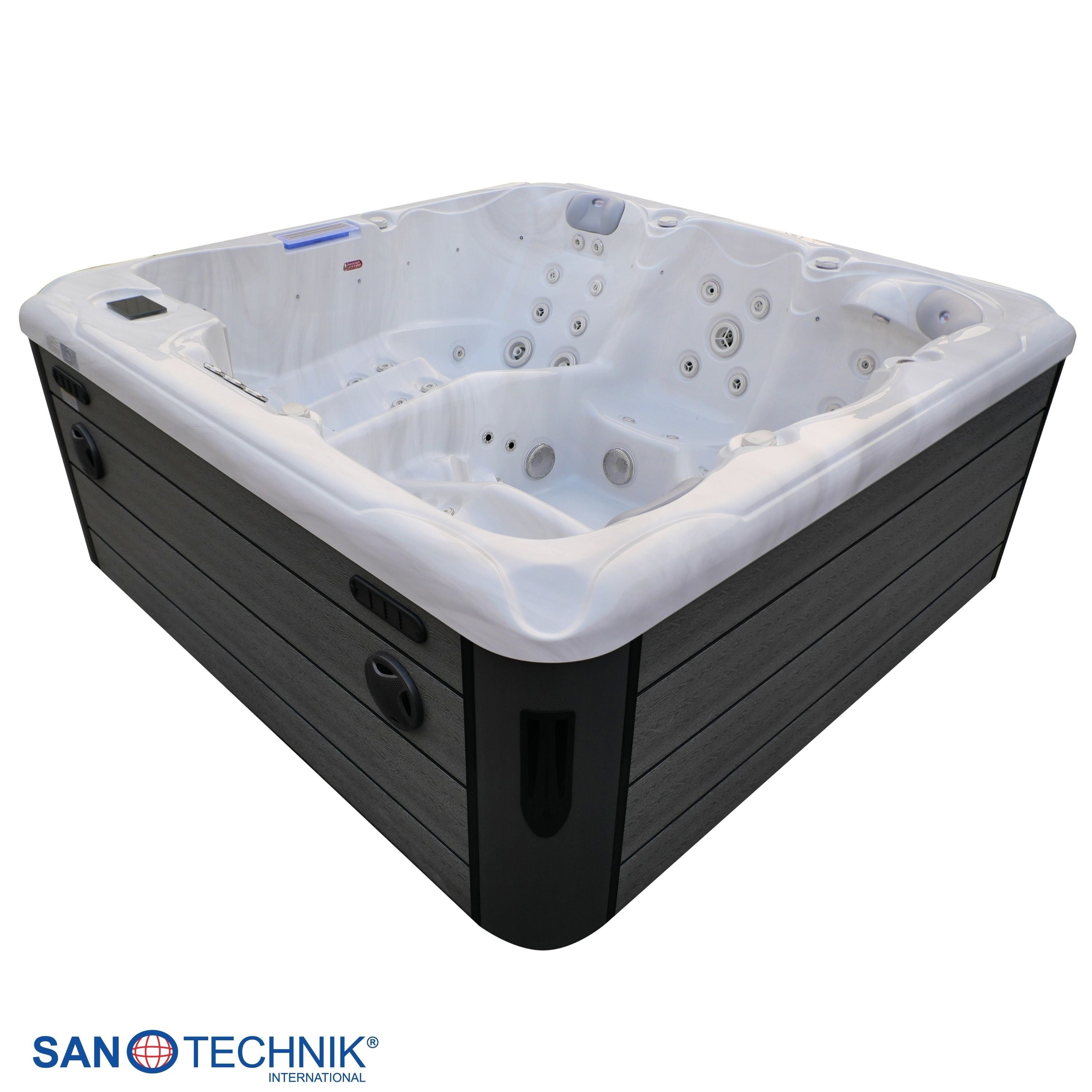 Sanotechnik - HAWAI OUTDOOR WHIRLPOOL white marble inkl. Abdeckung und Stiege 220x220x95 cm