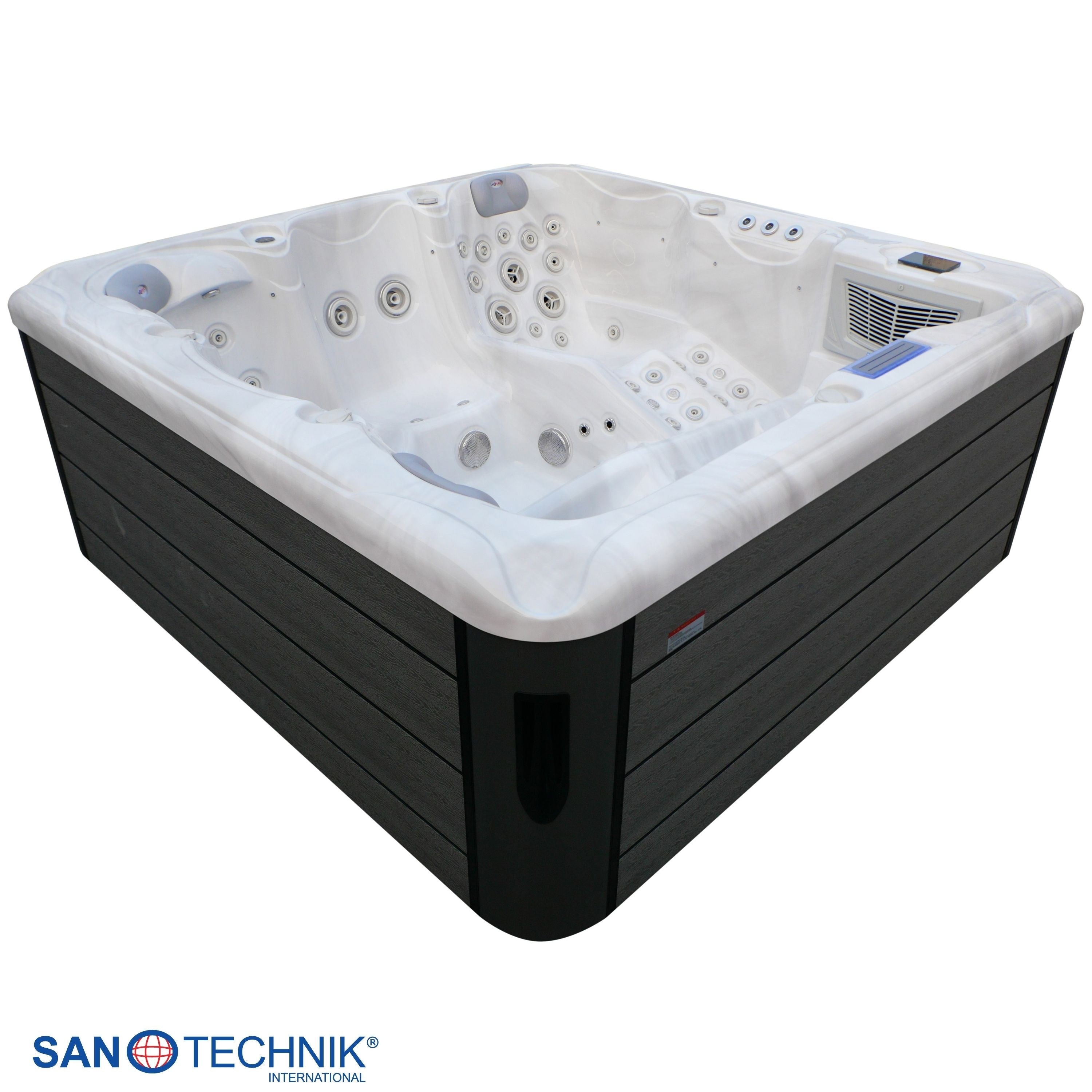 Sanotechnik - HAWAI OUTDOOR WHIRLPOOL white marble inkl. Abdeckung und Stiege 220x220x95 cm
