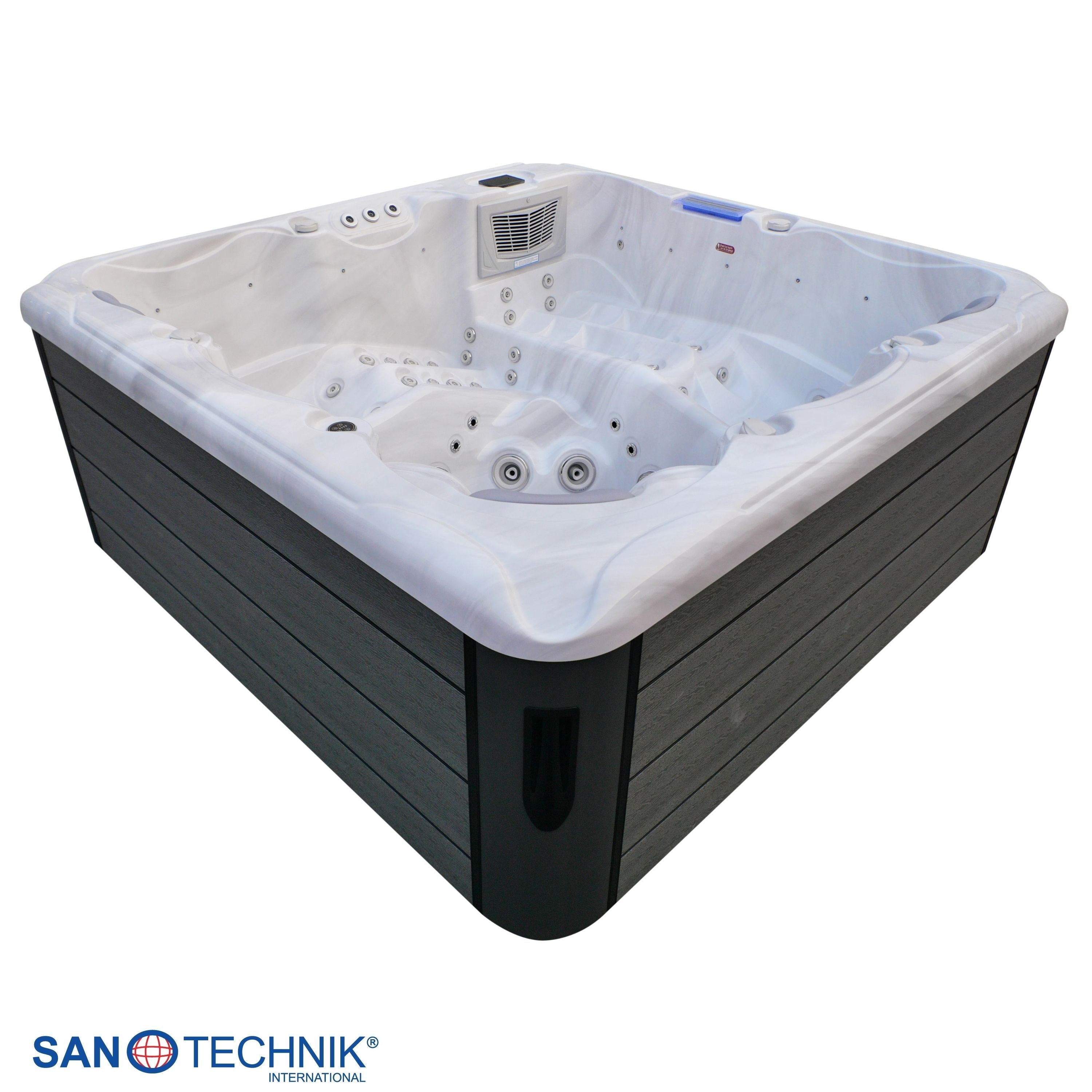Sanotechnik - HAWAI OUTDOOR WHIRLPOOL white marble inkl. Abdeckung und Stiege 220x220x95 cm