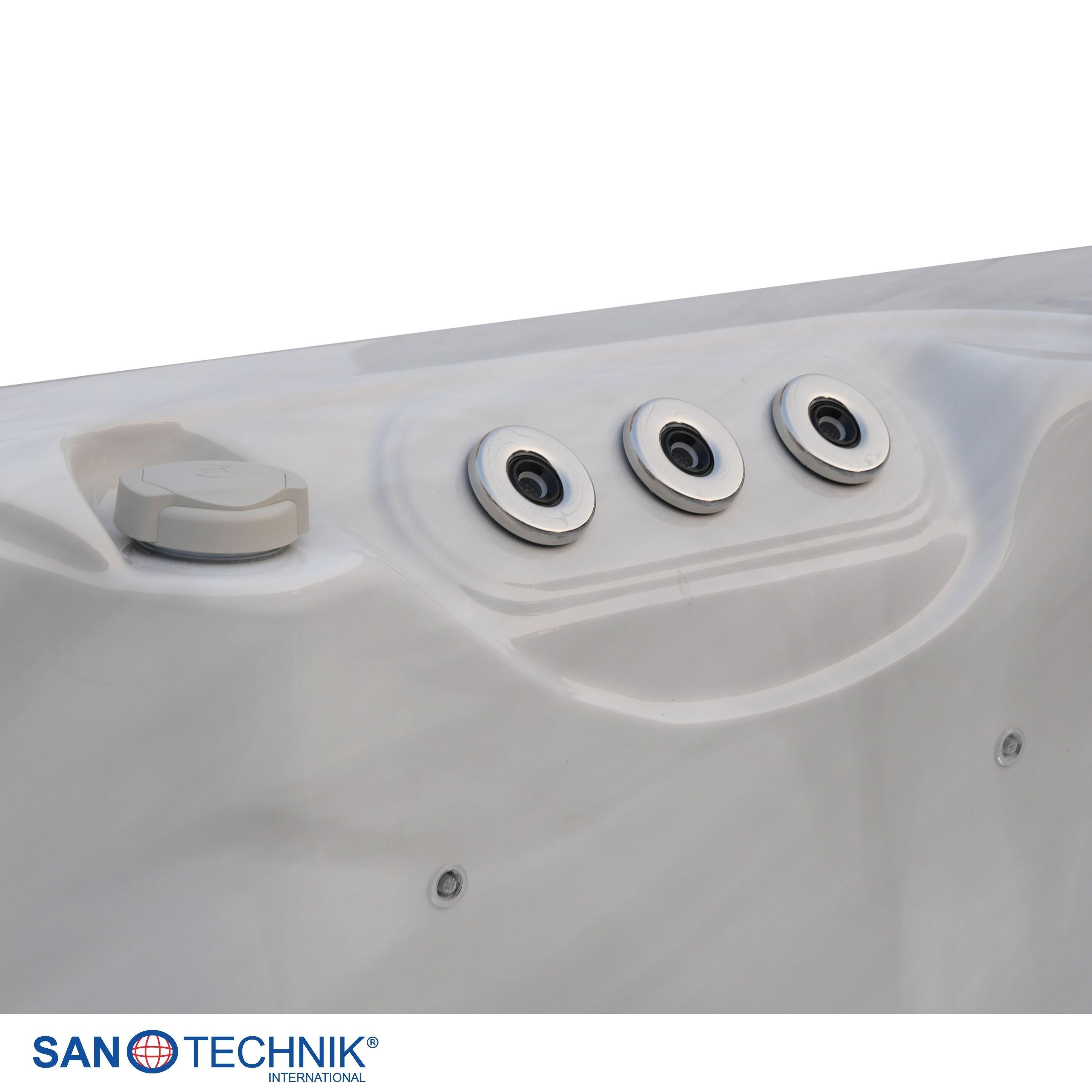 Sanotechnik - HAWAI OUTDOOR WHIRLPOOL white marble inkl. Abdeckung und Stiege 220x220x95 cm
