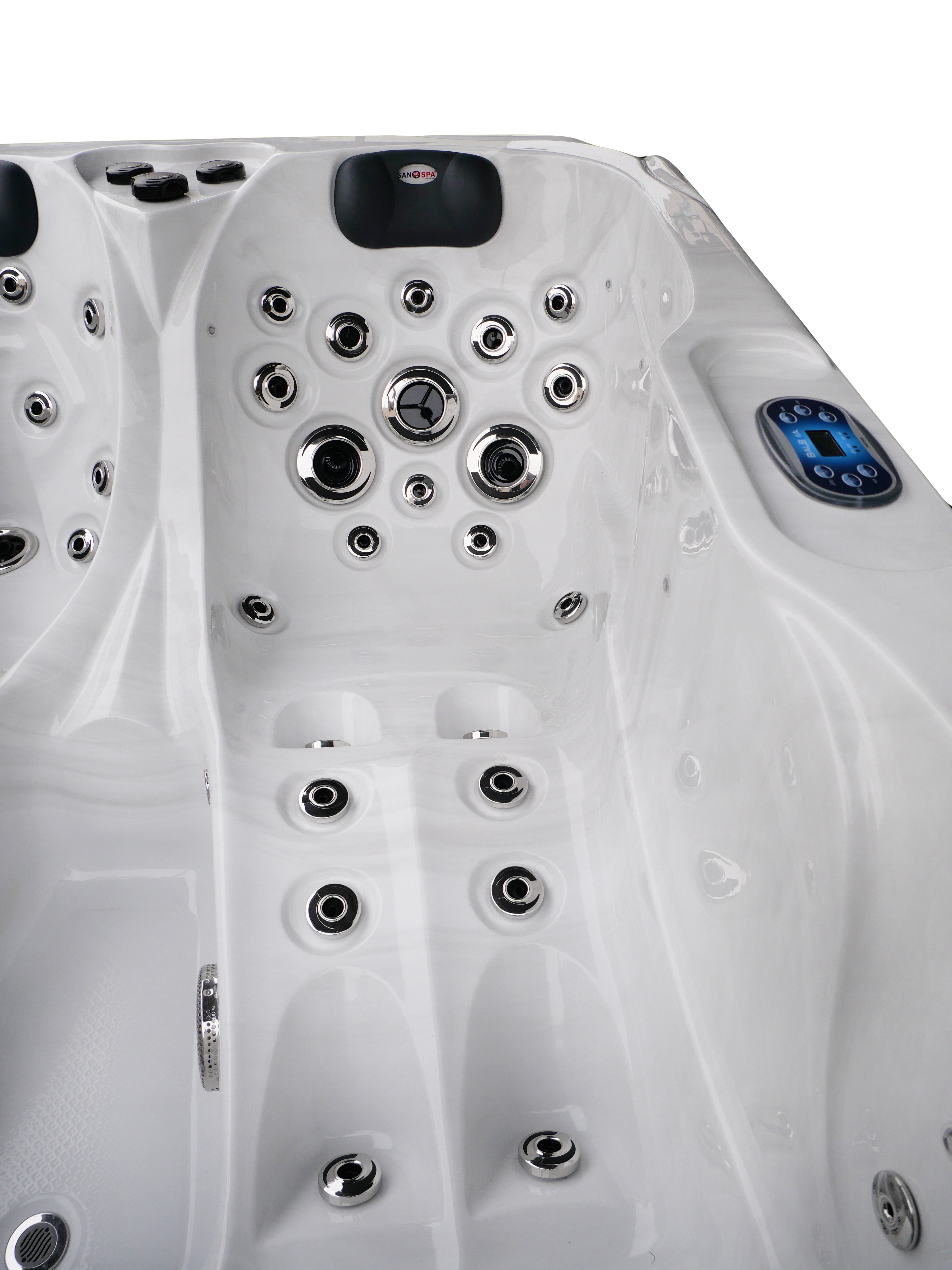 SANOTECHNIK I Outdoorwhirlpool MAURITIUS WHITE MARBLE inkl. Abdeckung und Stiege