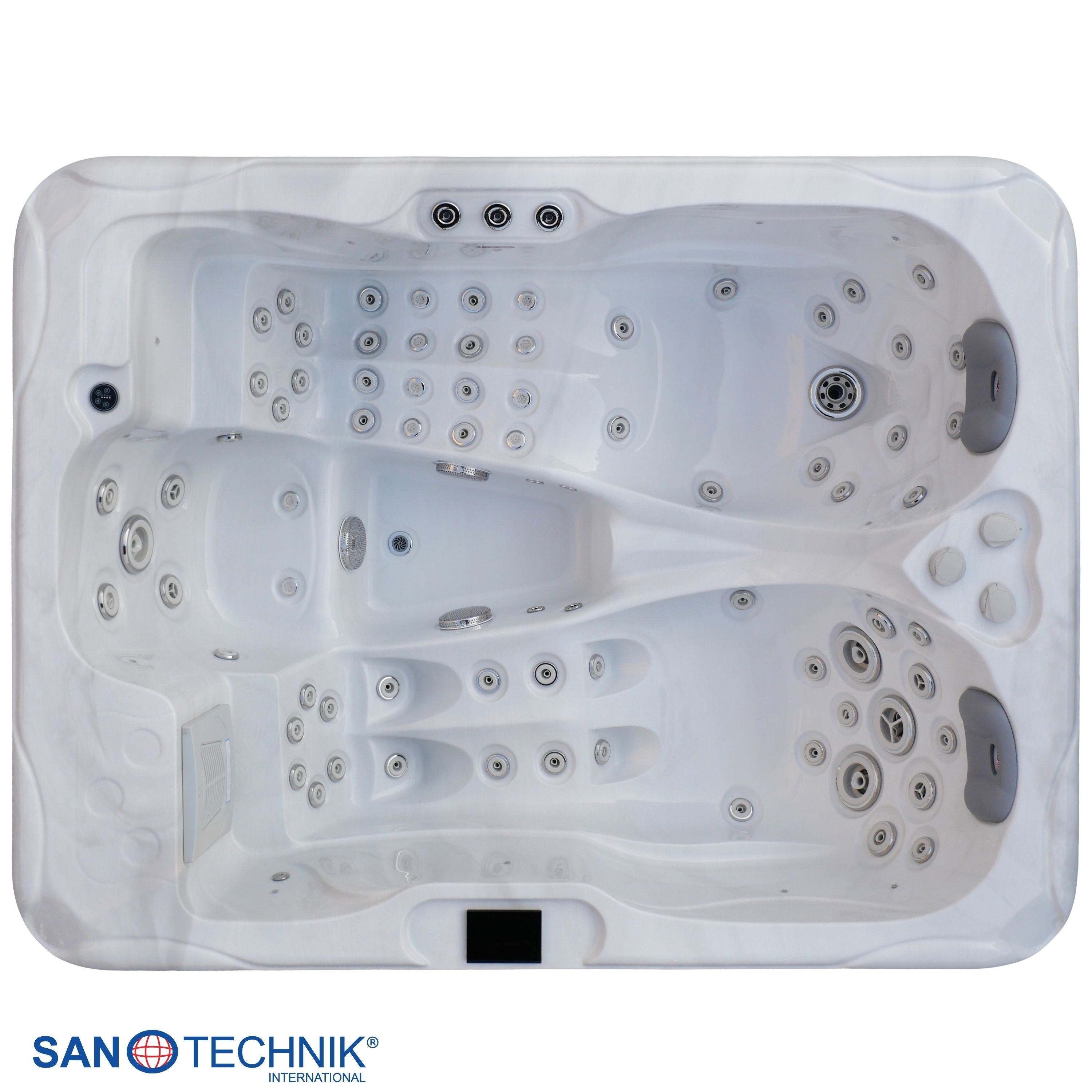 Sanotechnik - MAURITSIUS OUTDOOR WHIRLPOOL white marble inkl. Abdeckung und Stiege 210x160x90 cm