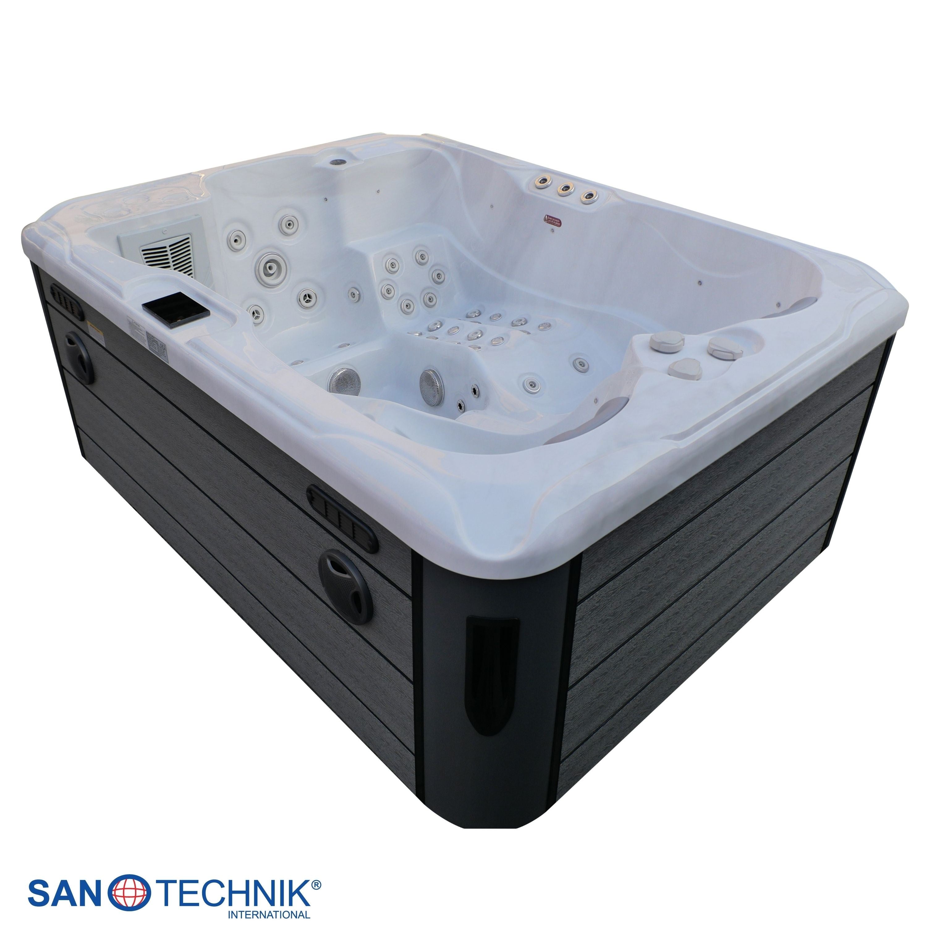 Sanotechnik - MAURITSIUS OUTDOOR WHIRLPOOL white marble inkl. Abdeckung und Stiege 210x160x90 cm
