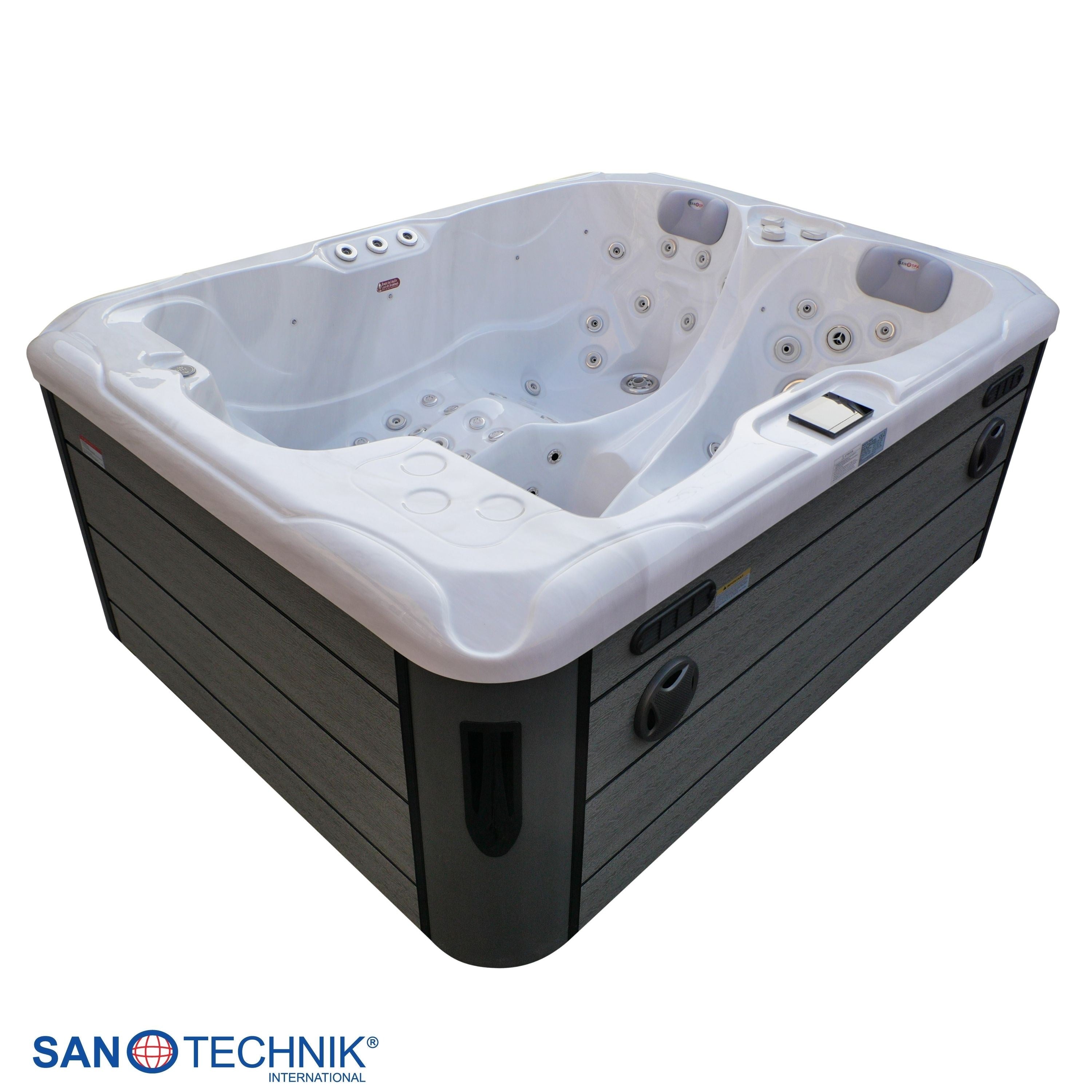 Sanotechnik - MAURITSIUS OUTDOOR WHIRLPOOL white marble inkl. Abdeckung und Stiege 210x160x90 cm