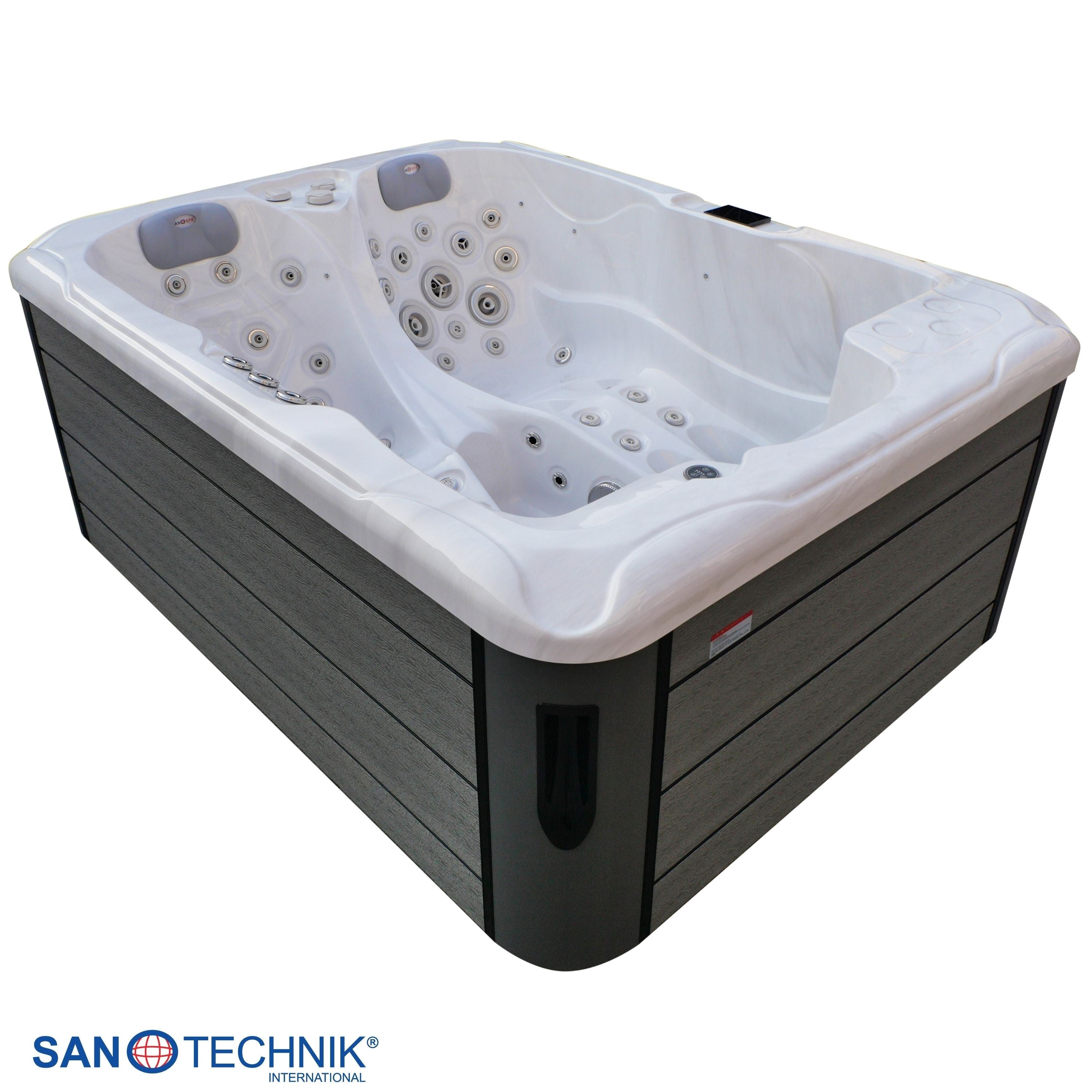 Sanotechnik - MAURITSIUS OUTDOOR WHIRLPOOL white marble inkl. Abdeckung und Stiege 210x160x90 cm
