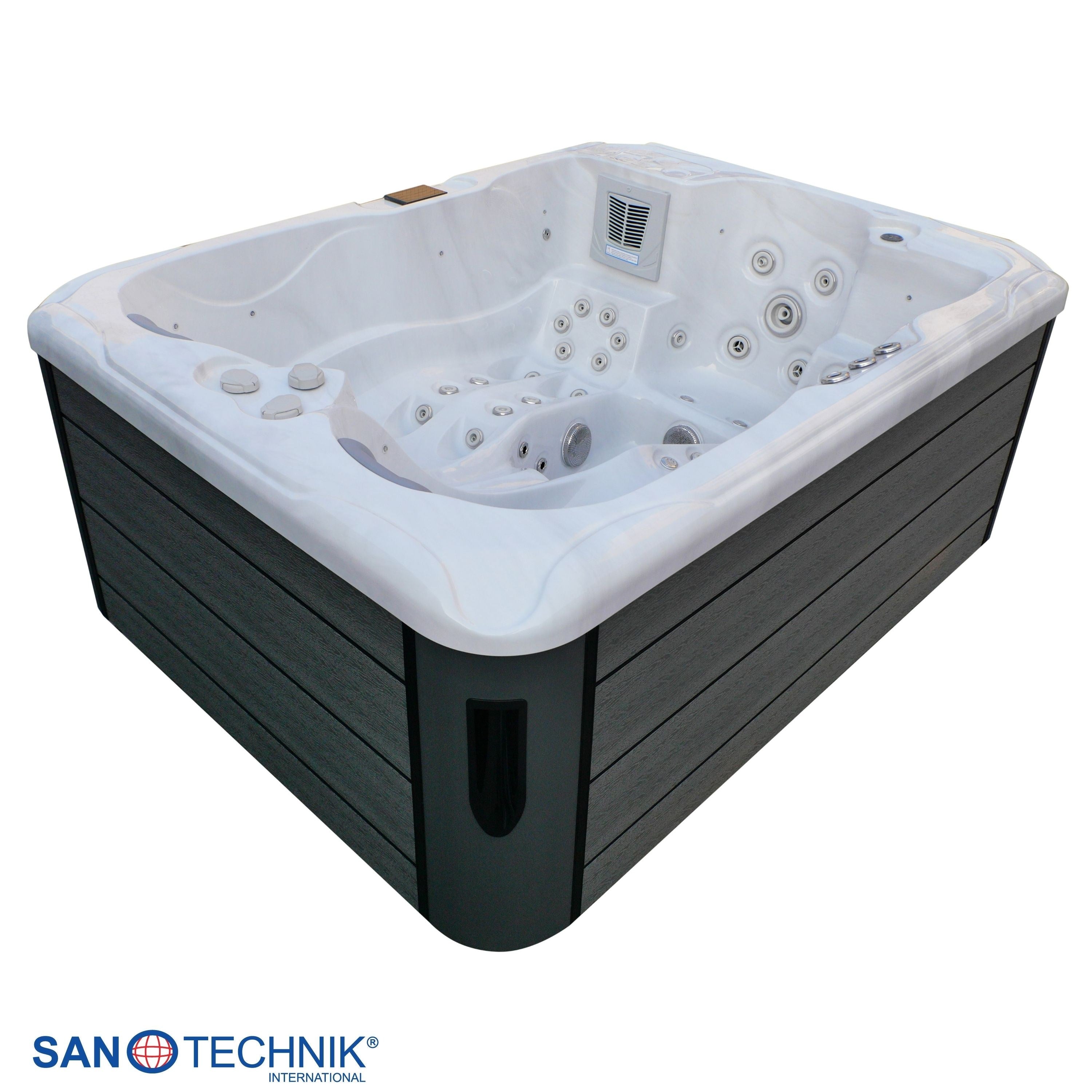 Sanotechnik - MAURITSIUS OUTDOOR WHIRLPOOL white marble inkl. Abdeckung und Stiege 210x160x90 cm