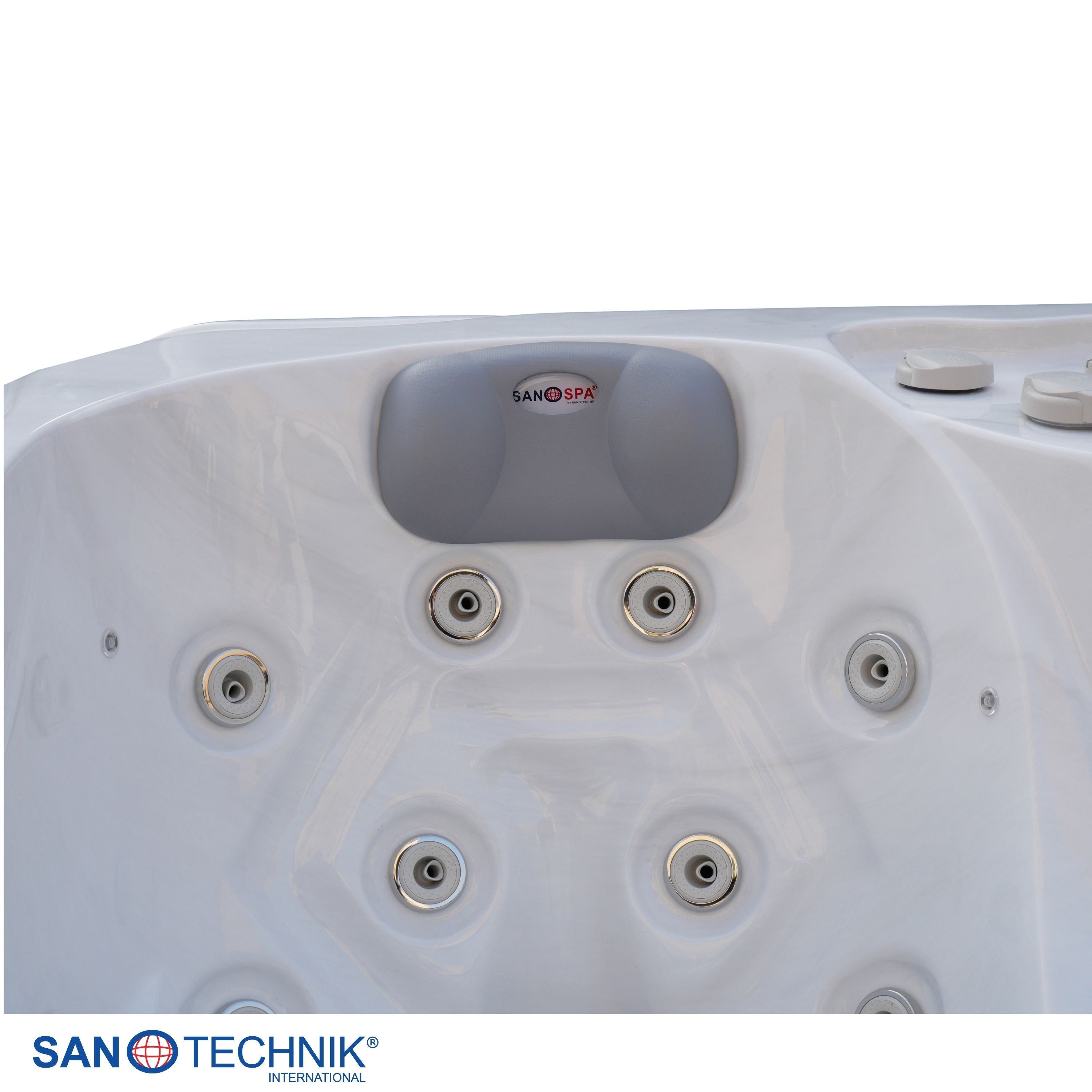 Sanotechnik - MAURITSIUS OUTDOOR WHIRLPOOL white marble inkl. Abdeckung und Stiege 210x160x90 cm