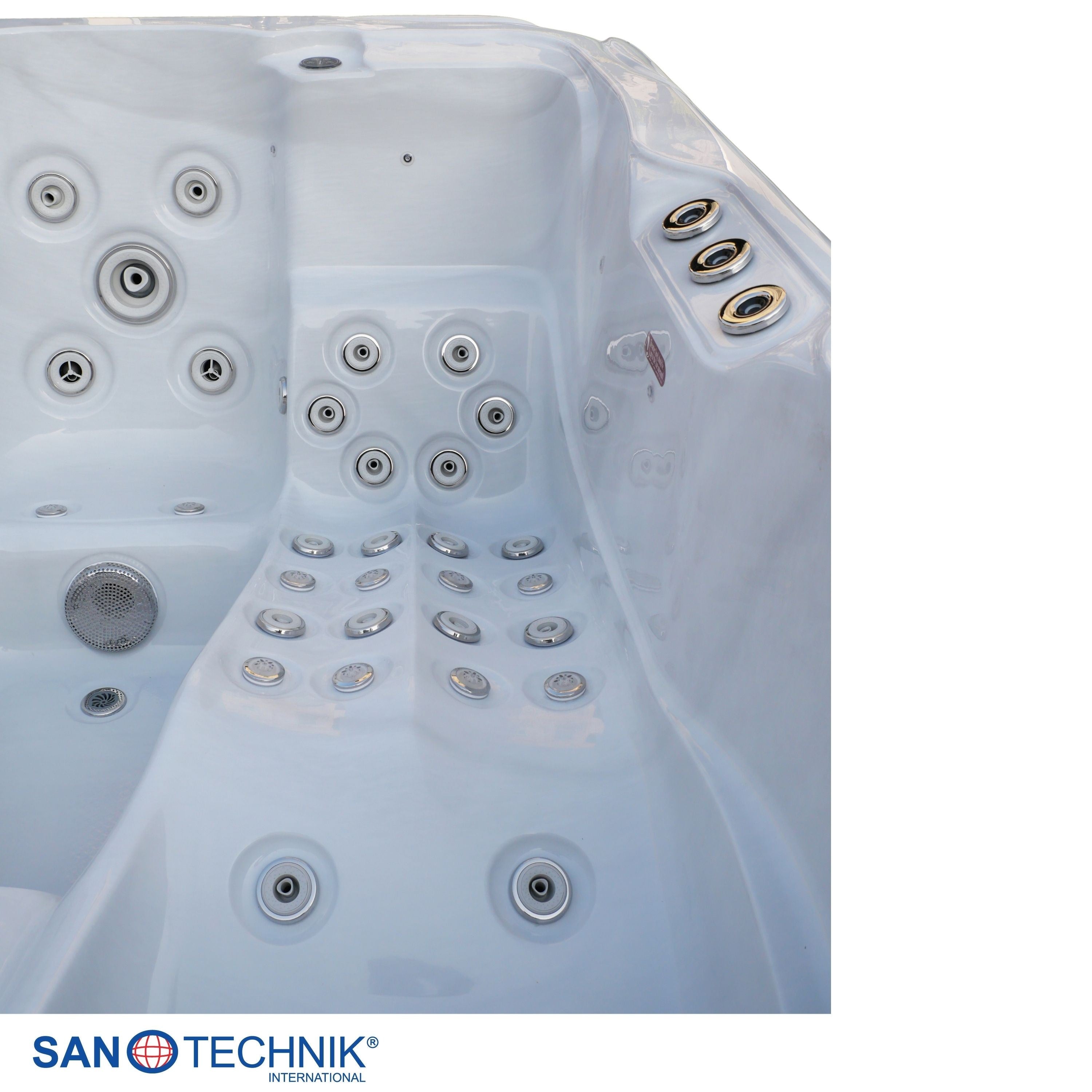 Sanotechnik - MAURITSIUS OUTDOOR WHIRLPOOL white marble inkl. Abdeckung und Stiege 210x160x90 cm