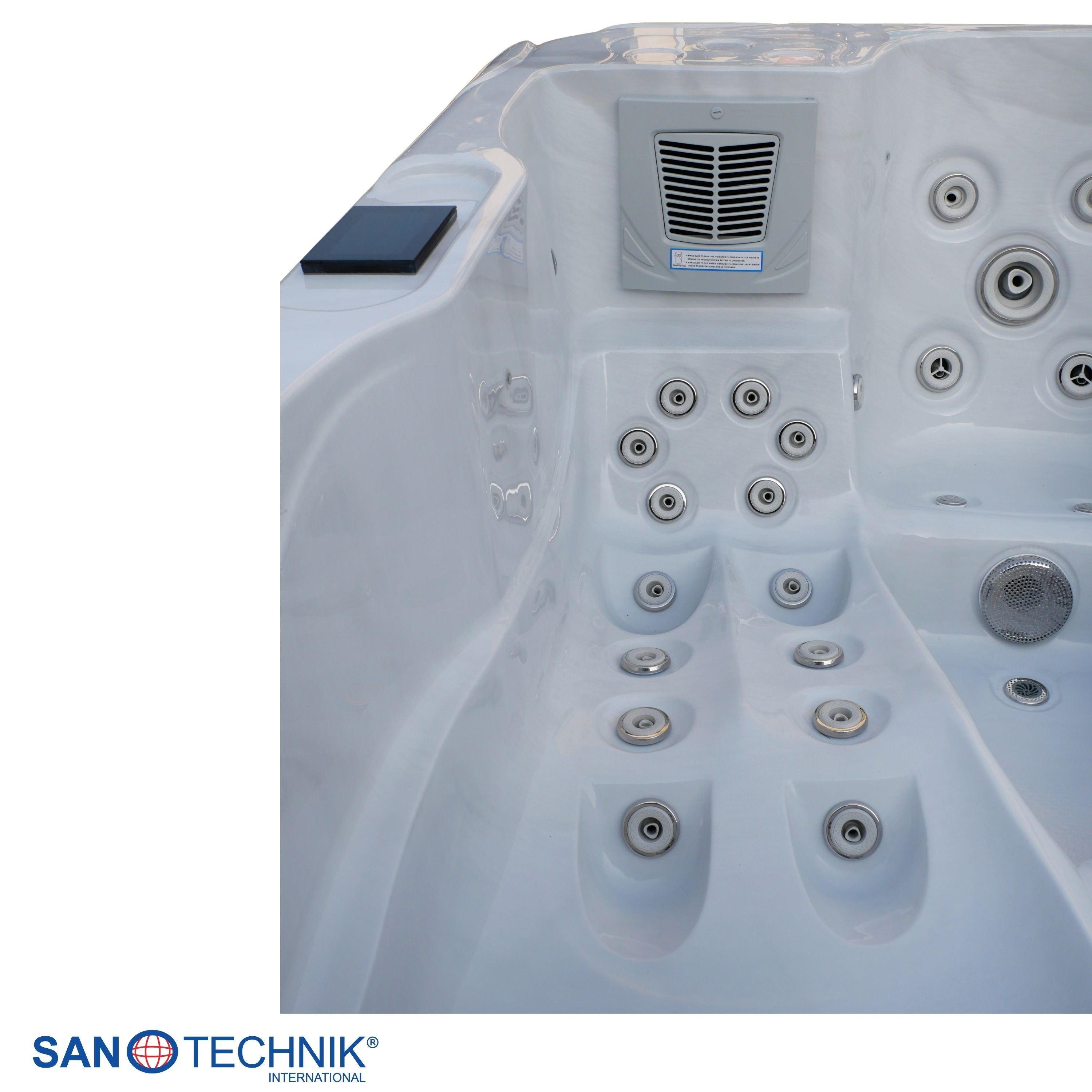 Sanotechnik - MAURITSIUS OUTDOOR WHIRLPOOL white marble inkl. Abdeckung und Stiege 210x160x90 cm