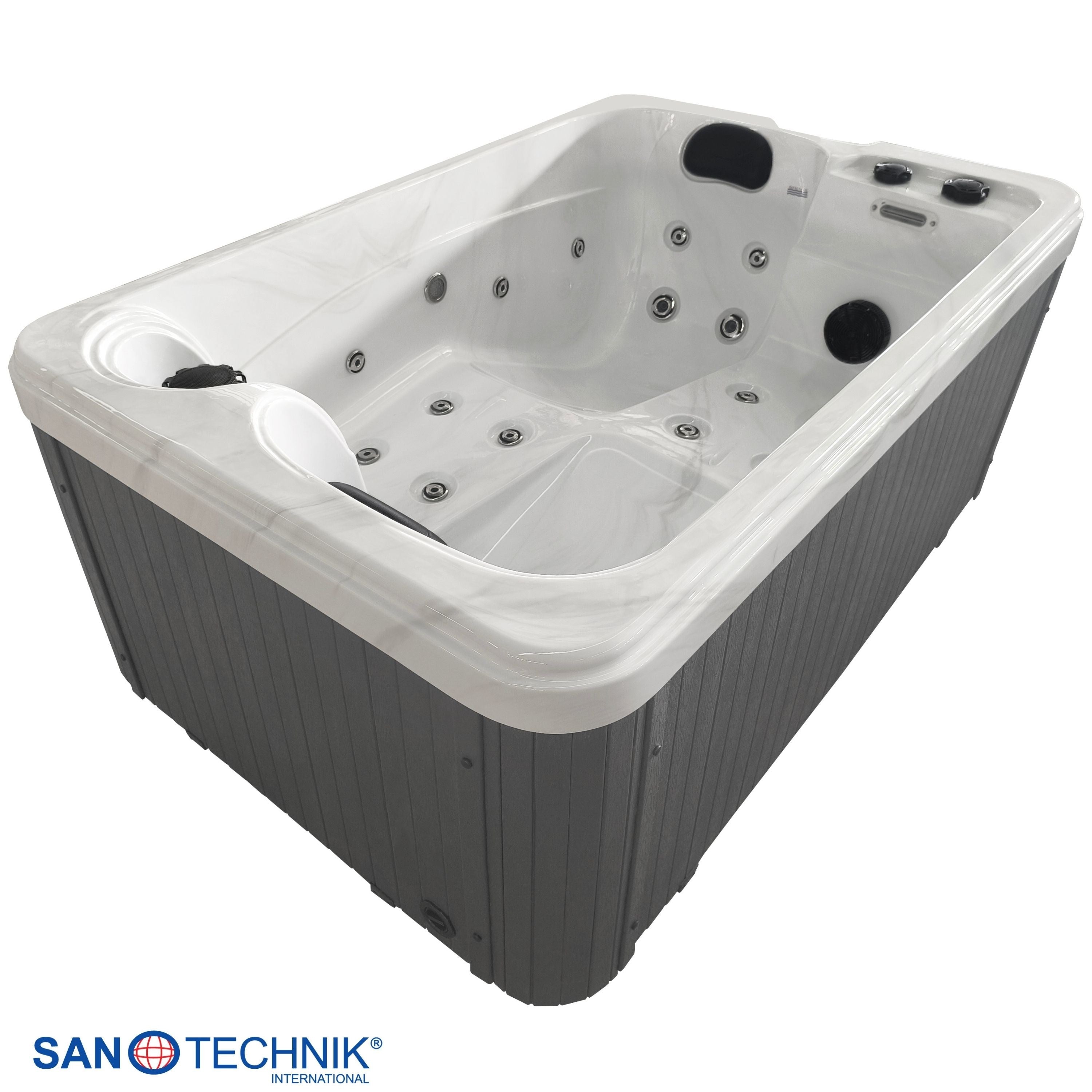 Sanotechnik - SPLIT OUTDOOR WHIRLPOOL white marble inkl. Abdeckung 175x115x70 cm