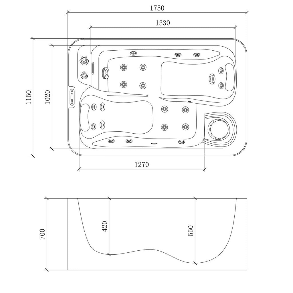 Sanotechnik - SPLIT OUTDOOR WHIRLPOOL white marble inkl. Abdeckung 175x115x70 cm