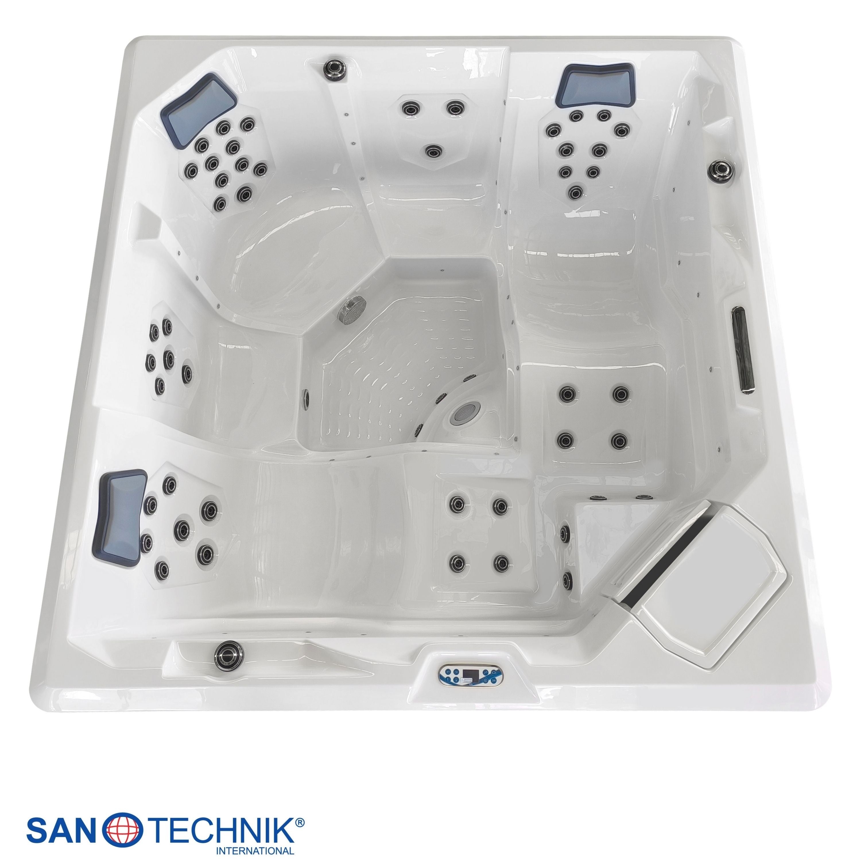 Sanotechnik - ROVINJ OUTDOOR WHIRLPOOL white inkl. Abdeckung und Stiege 210x210x90 cm