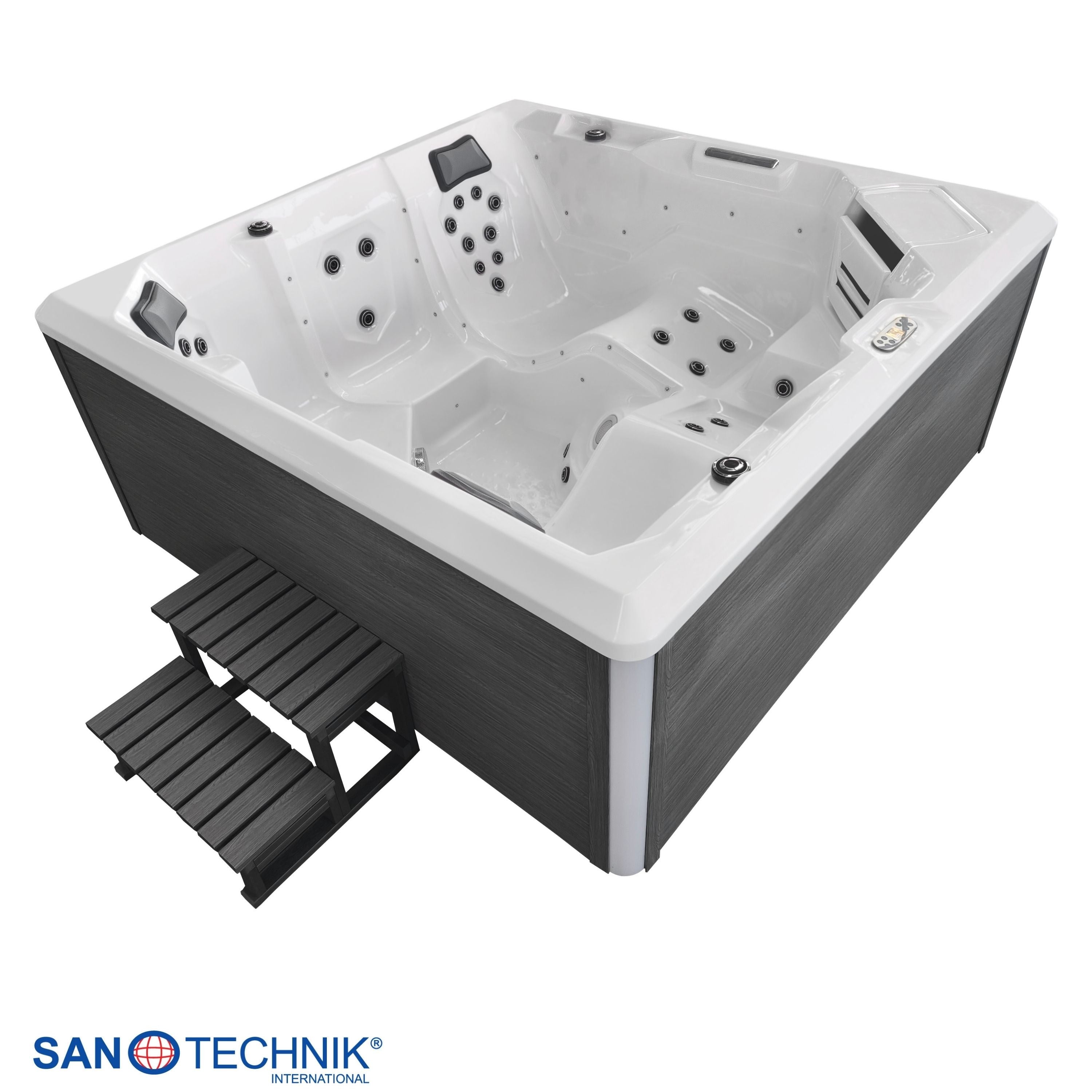 Sanotechnik - ROVINJ OUTDOOR WHIRLPOOL white inkl. Abdeckung und Stiege 210x210x90 cm