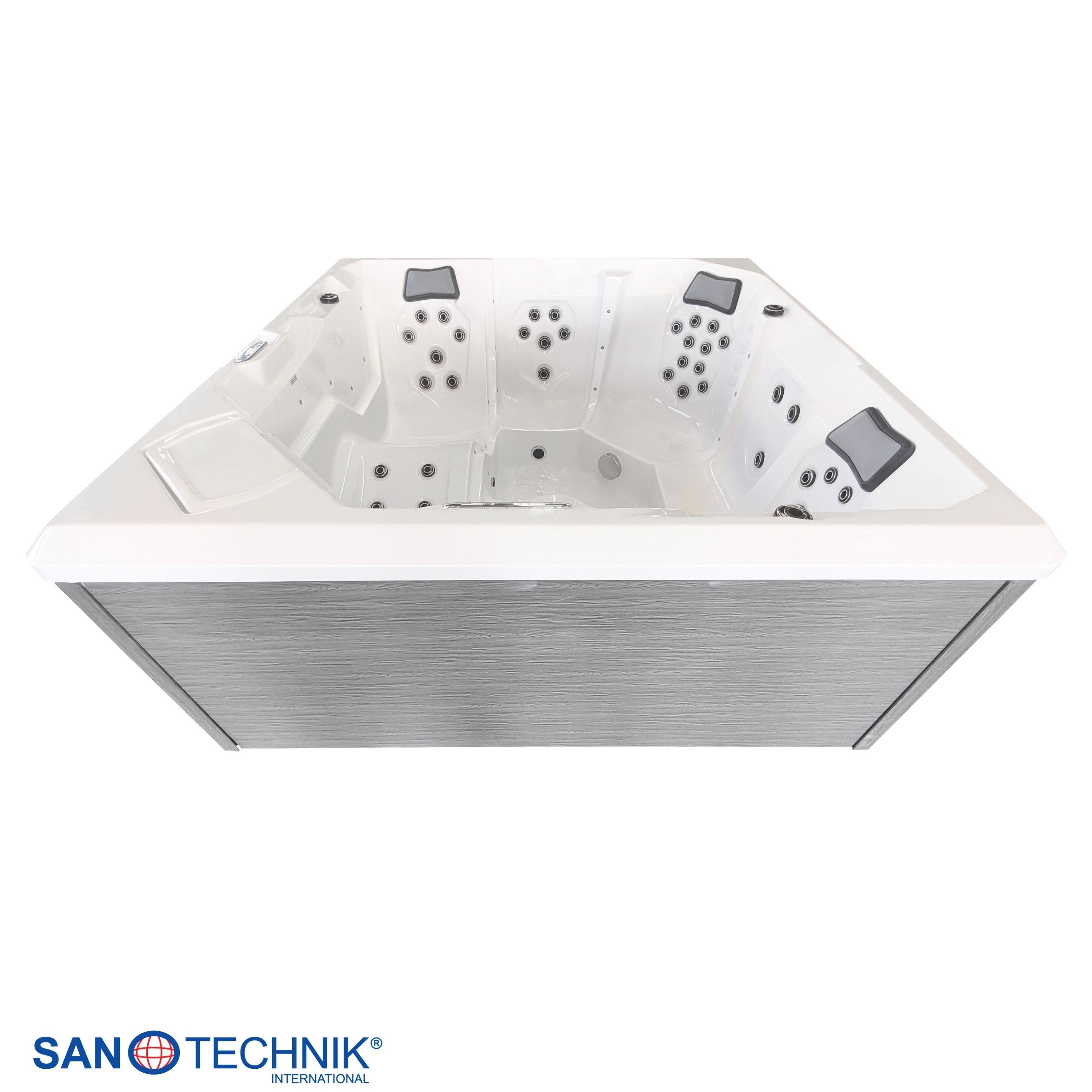 Sanotechnik - ROVINJ OUTDOOR WHIRLPOOL white inkl. Abdeckung und Stiege 210x210x90 cm