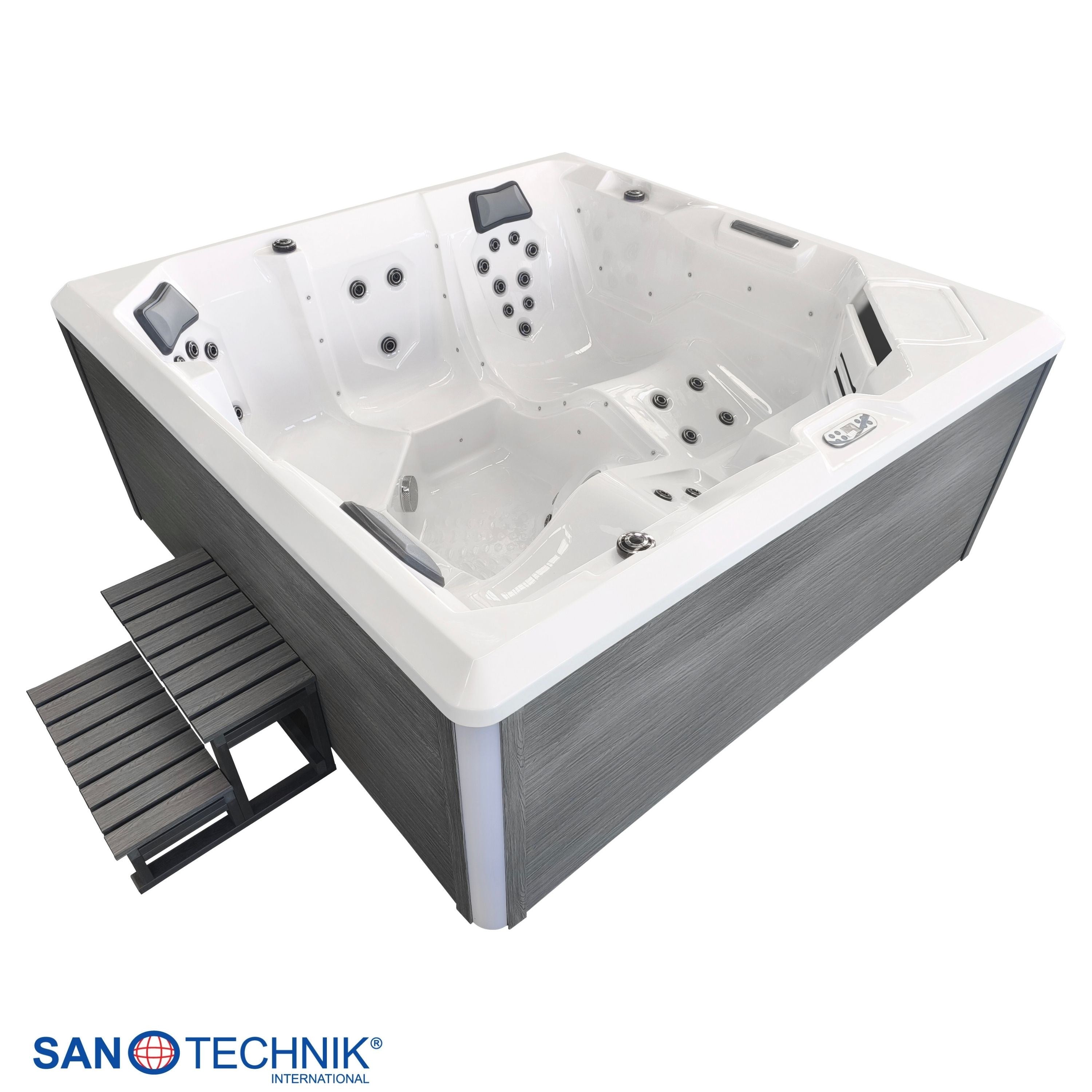 Sanotechnik - ROVINJ OUTDOOR WHIRLPOOL white inkl. Abdeckung und Stiege 210x210x90 cm