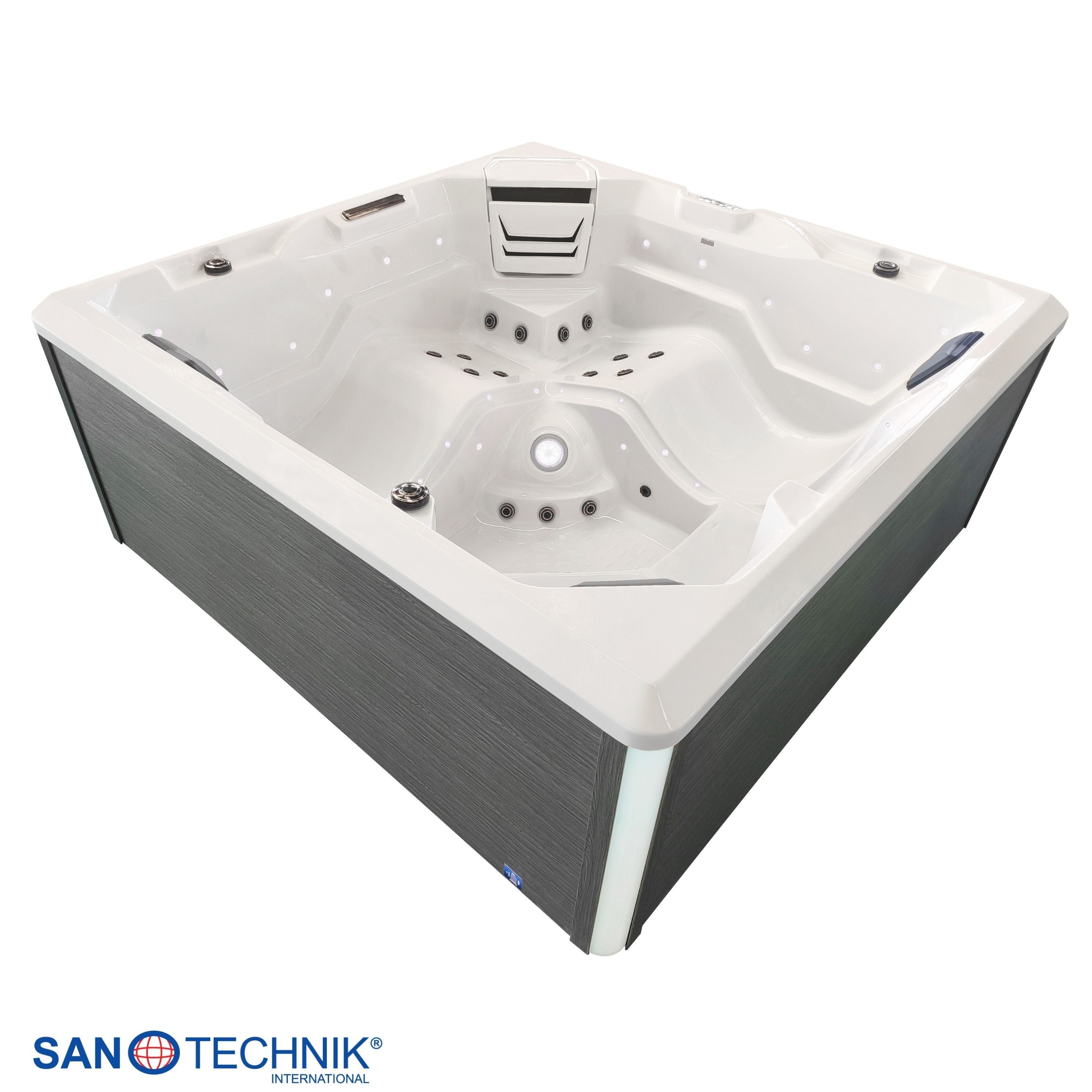 Sanotechnik - ROVINJ OUTDOOR WHIRLPOOL white inkl. Abdeckung und Stiege 210x210x90 cm