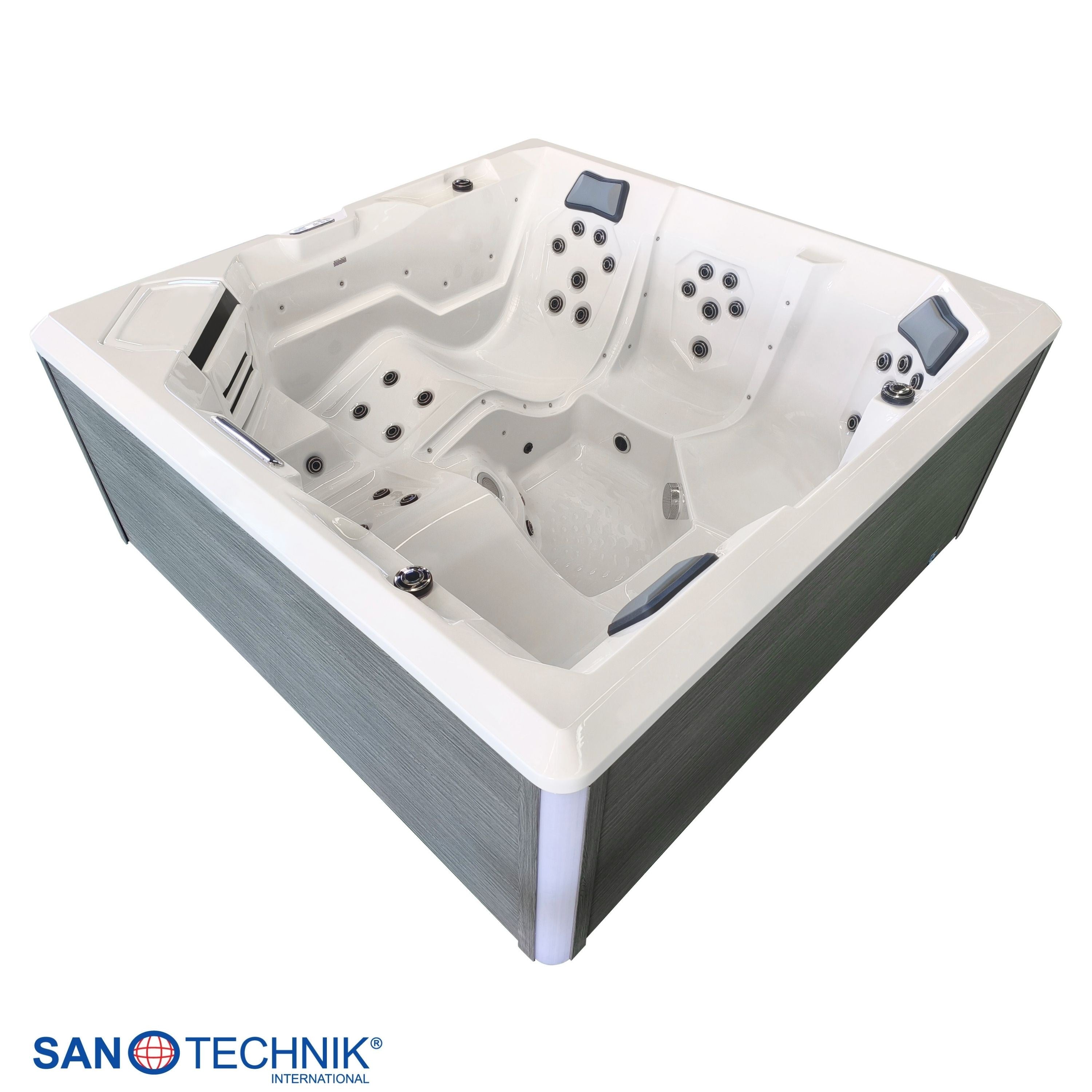 Sanotechnik - ROVINJ OUTDOOR WHIRLPOOL white inkl. Abdeckung und Stiege 210x210x90 cm