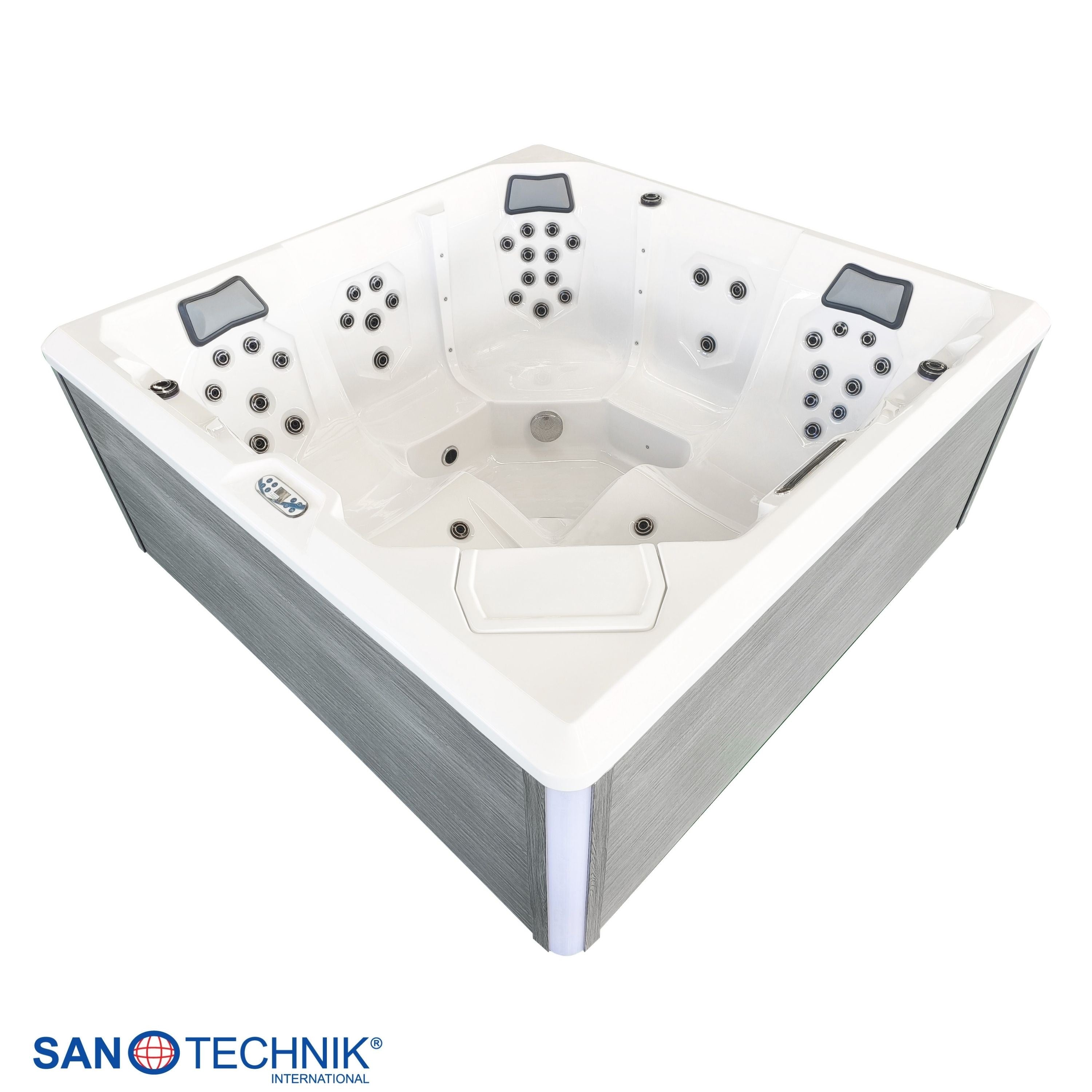 Sanotechnik - ROVINJ OUTDOOR WHIRLPOOL white inkl. Abdeckung und Stiege 210x210x90 cm