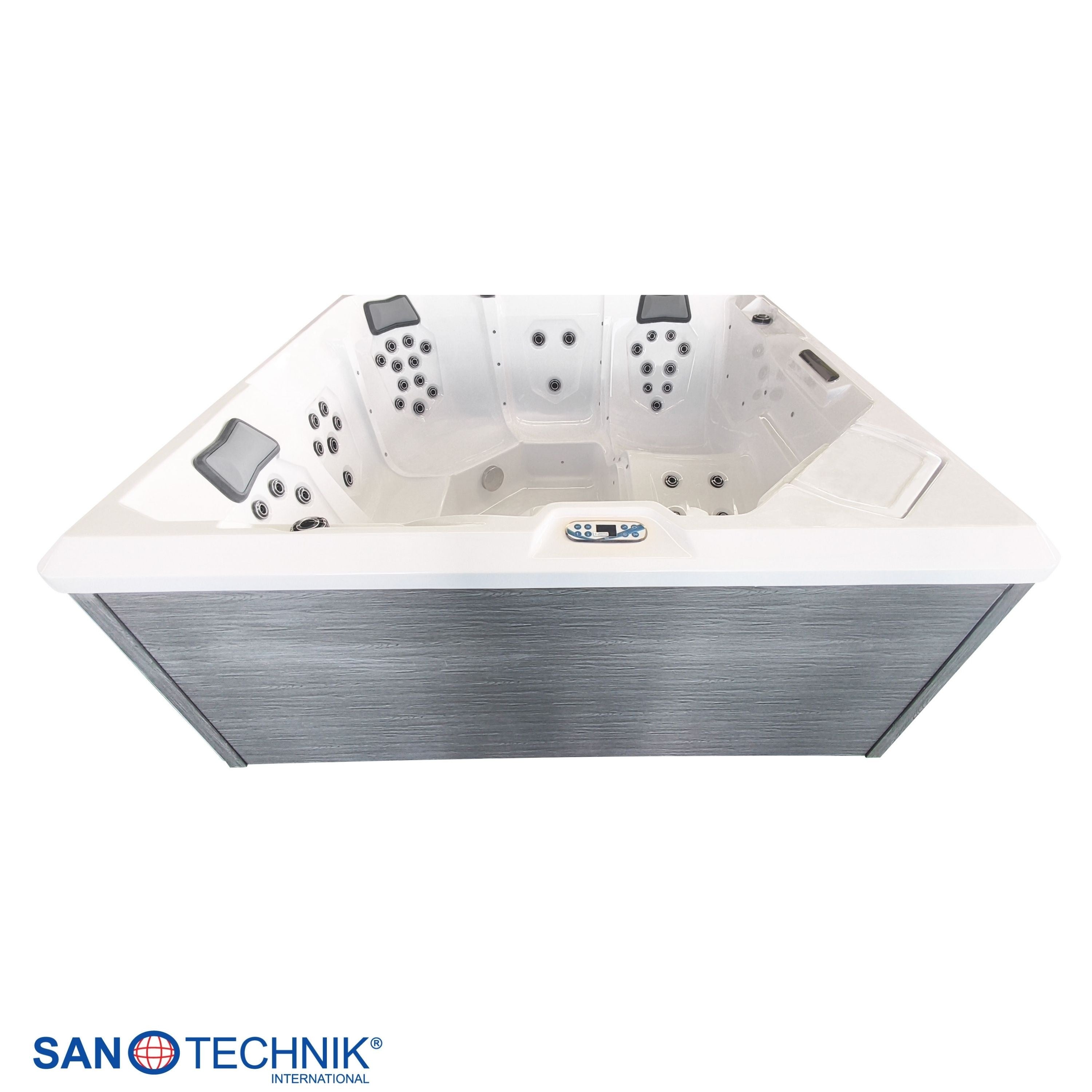 Sanotechnik - ROVINJ OUTDOOR WHIRLPOOL white inkl. Abdeckung und Stiege 210x210x90 cm