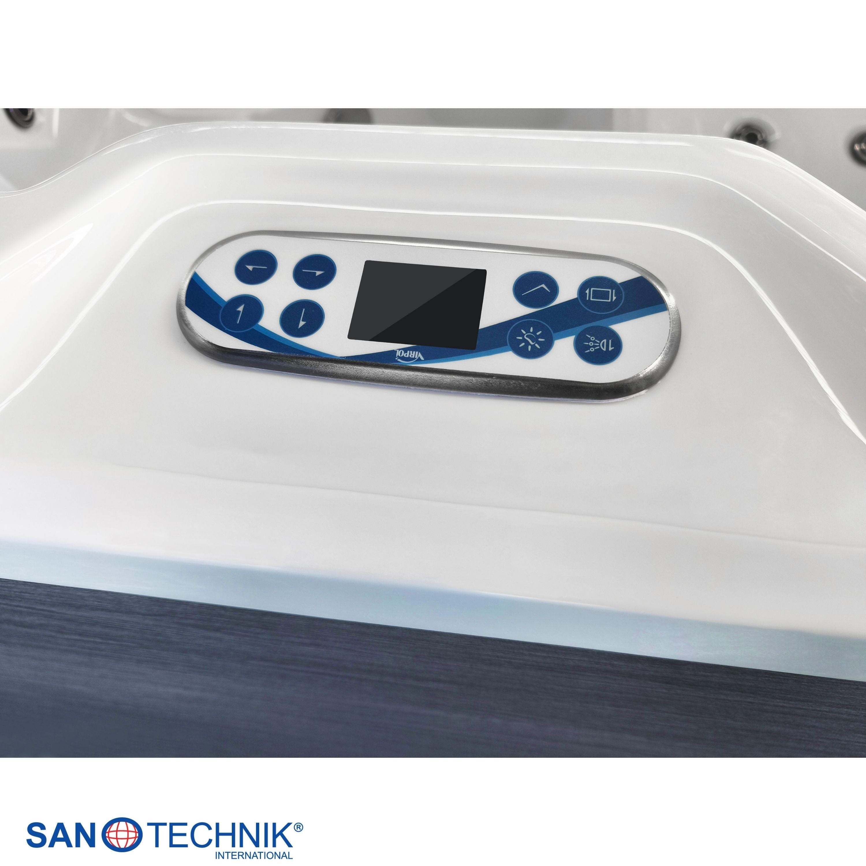 Sanotechnik - ROVINJ OUTDOOR WHIRLPOOL white inkl. Abdeckung und Stiege 210x210x90 cm