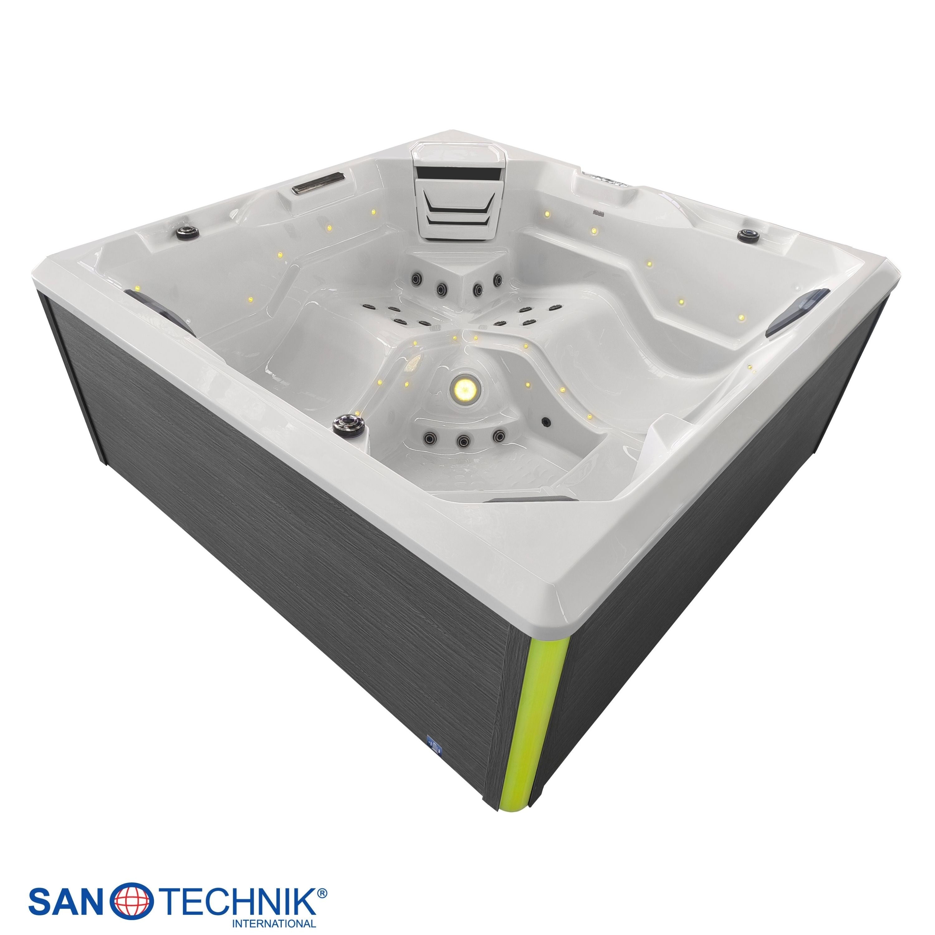 Sanotechnik - ROVINJ OUTDOOR WHIRLPOOL white inkl. Abdeckung und Stiege 210x210x90 cm