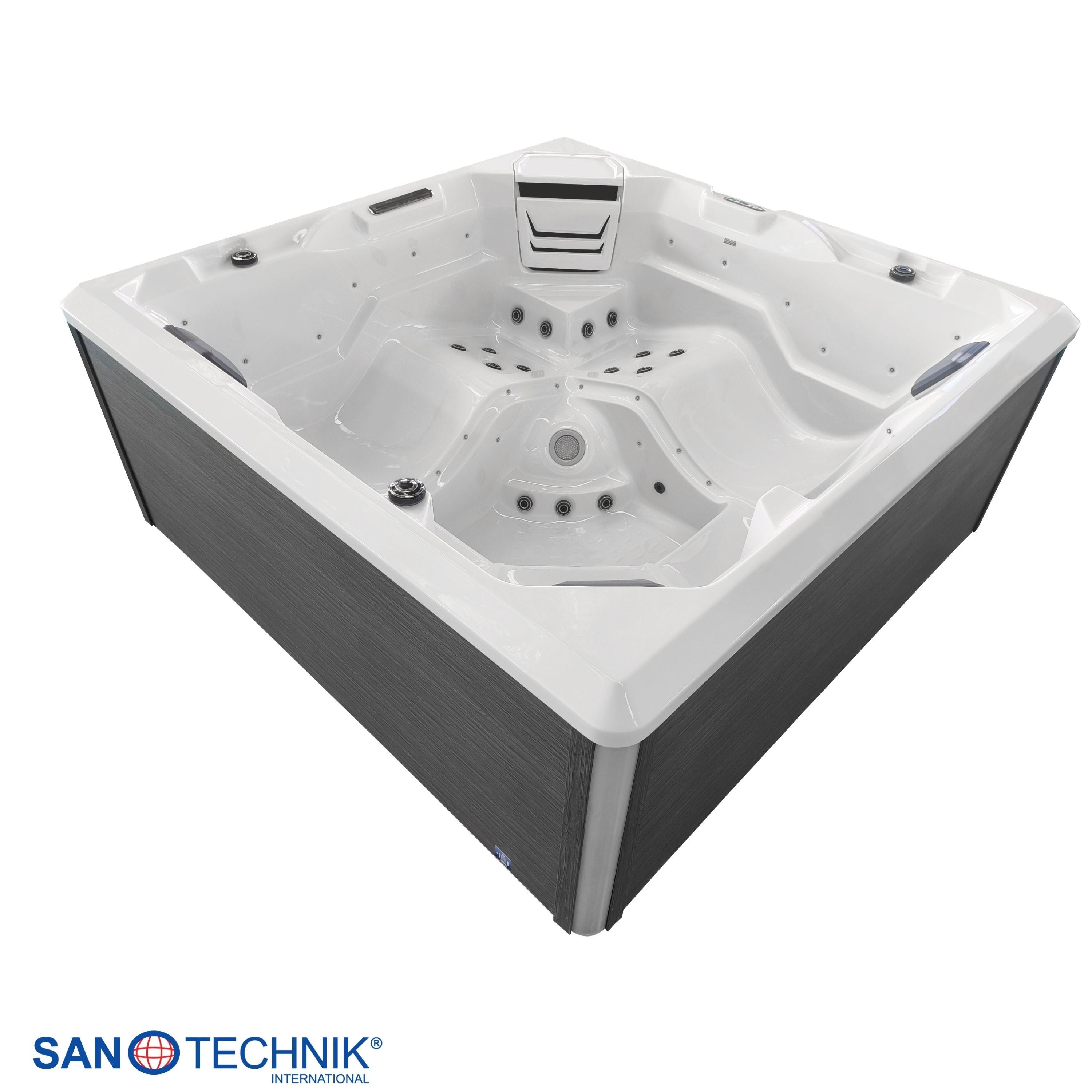 Sanotechnik - ROVINJ OUTDOOR WHIRLPOOL white inkl. Abdeckung und Stiege 210x210x90 cm