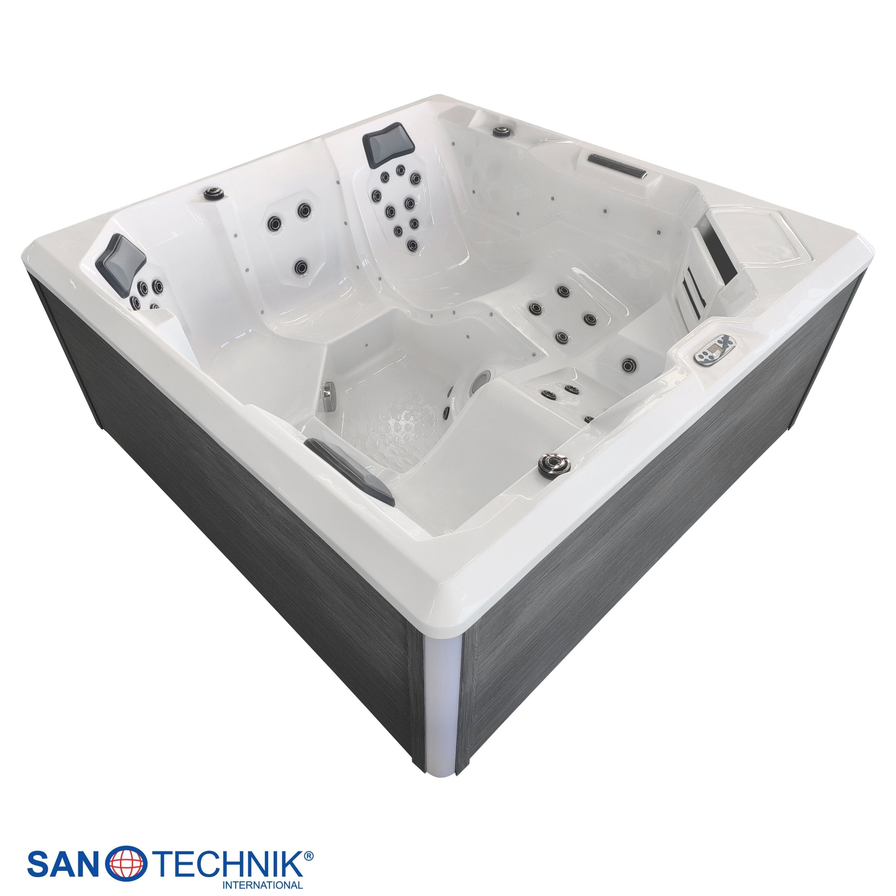 Sanotechnik - ROVINJ OUTDOOR WHIRLPOOL white inkl. Abdeckung und Stiege 210x210x90 cm