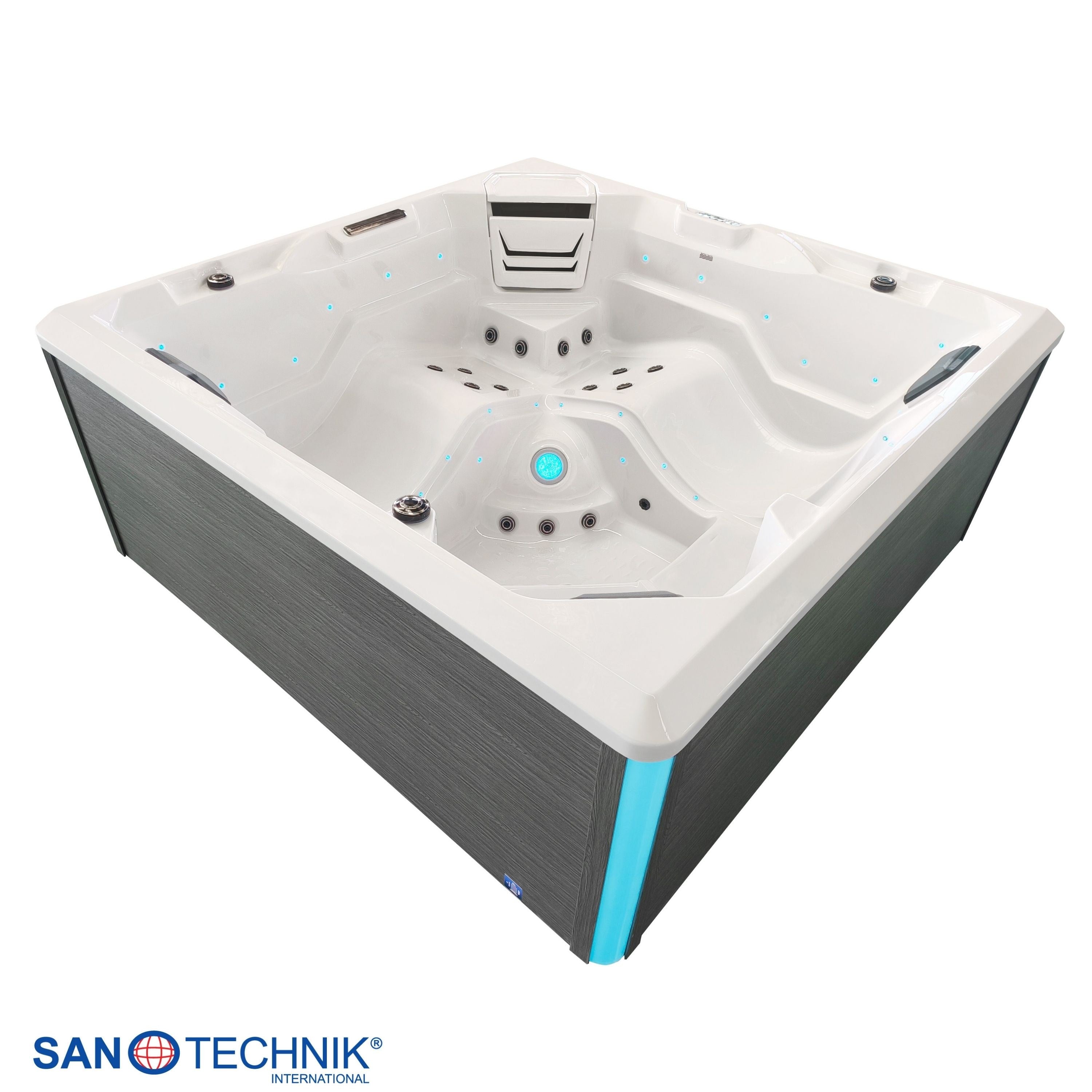 Sanotechnik - ROVINJ OUTDOOR WHIRLPOOL white inkl. Abdeckung und Stiege 210x210x90 cm