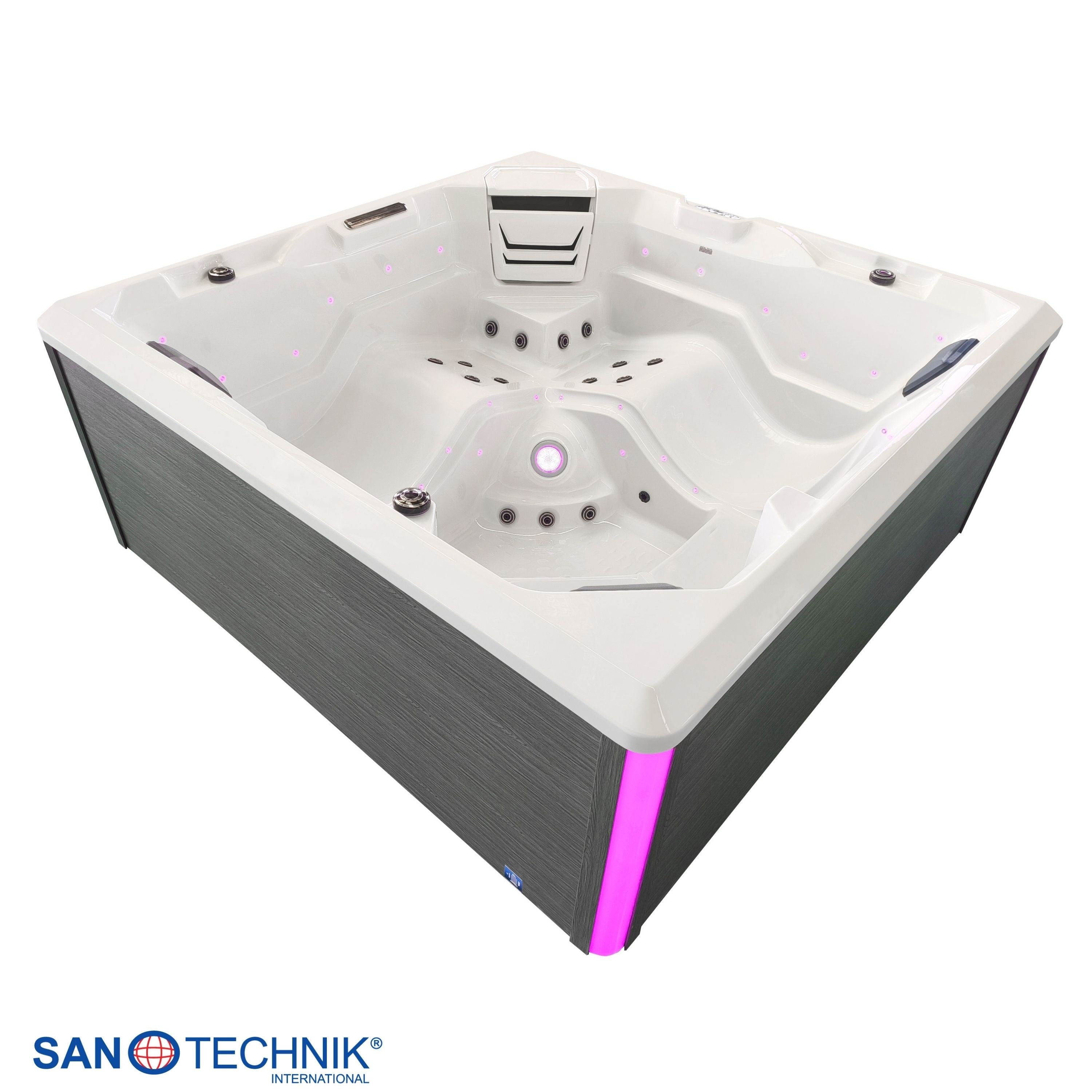 Sanotechnik - ROVINJ OUTDOOR WHIRLPOOL white inkl. Abdeckung und Stiege 210x210x90 cm