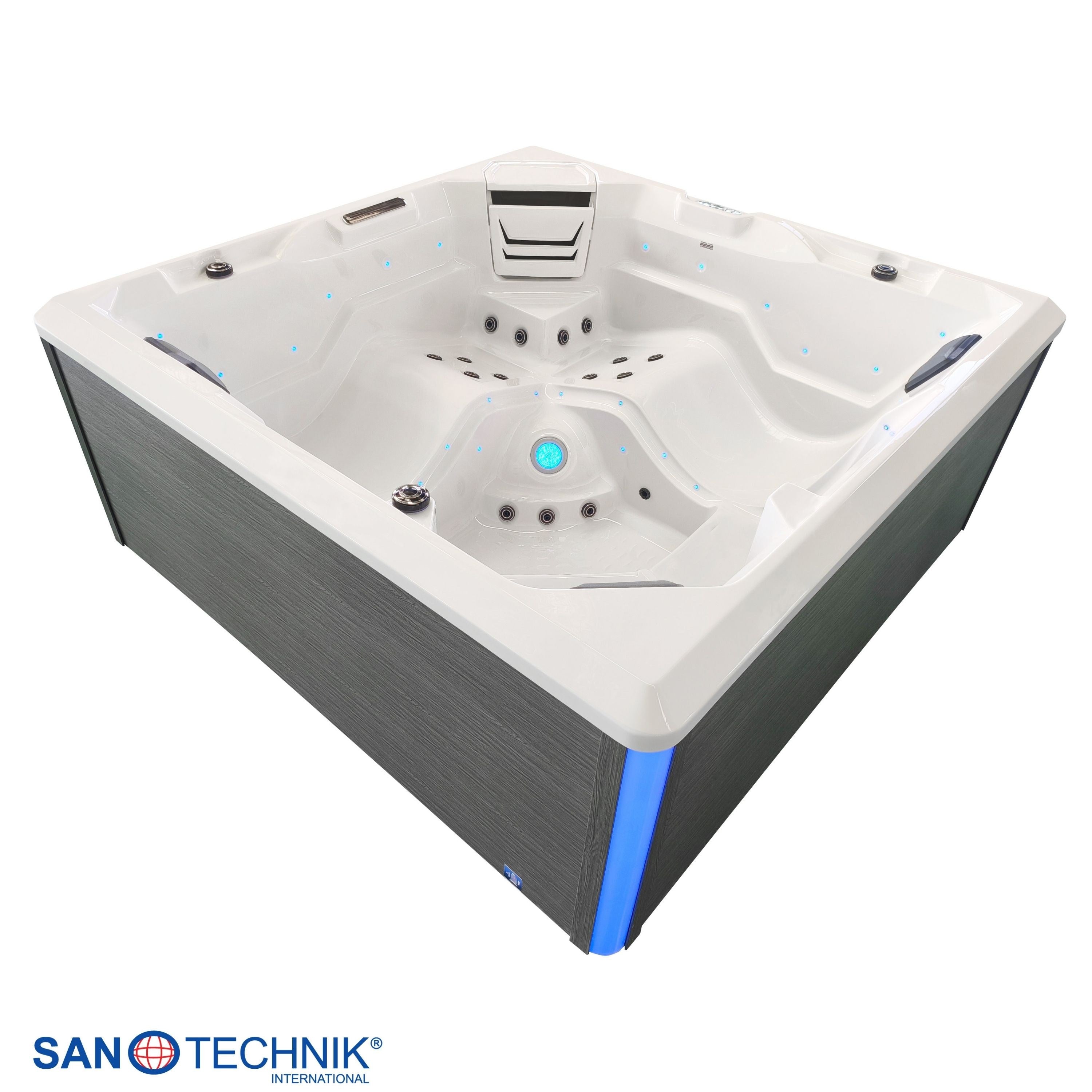 Sanotechnik - ROVINJ OUTDOOR WHIRLPOOL white inkl. Abdeckung und Stiege 210x210x90 cm