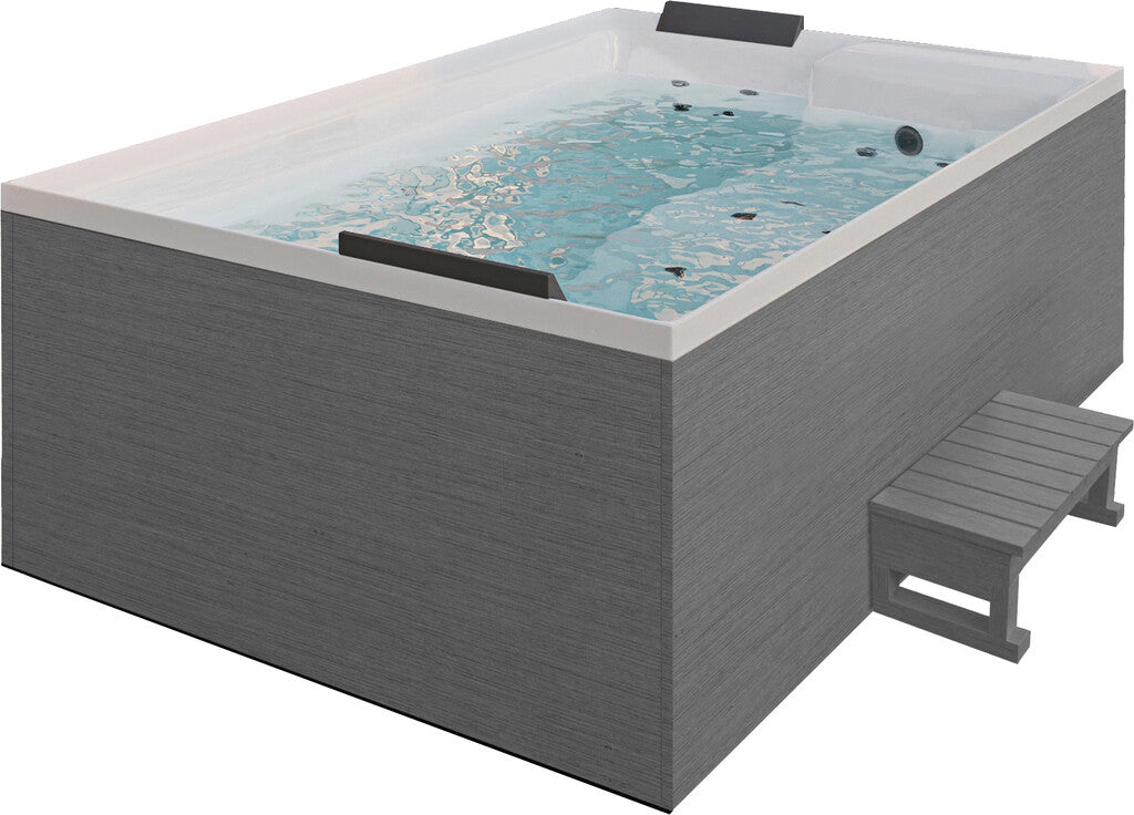 Sanotechnik - KORFU OUTDOOR WHIRLPOOL white inkl. Abdeckung und Stiege 190x140x70 cm