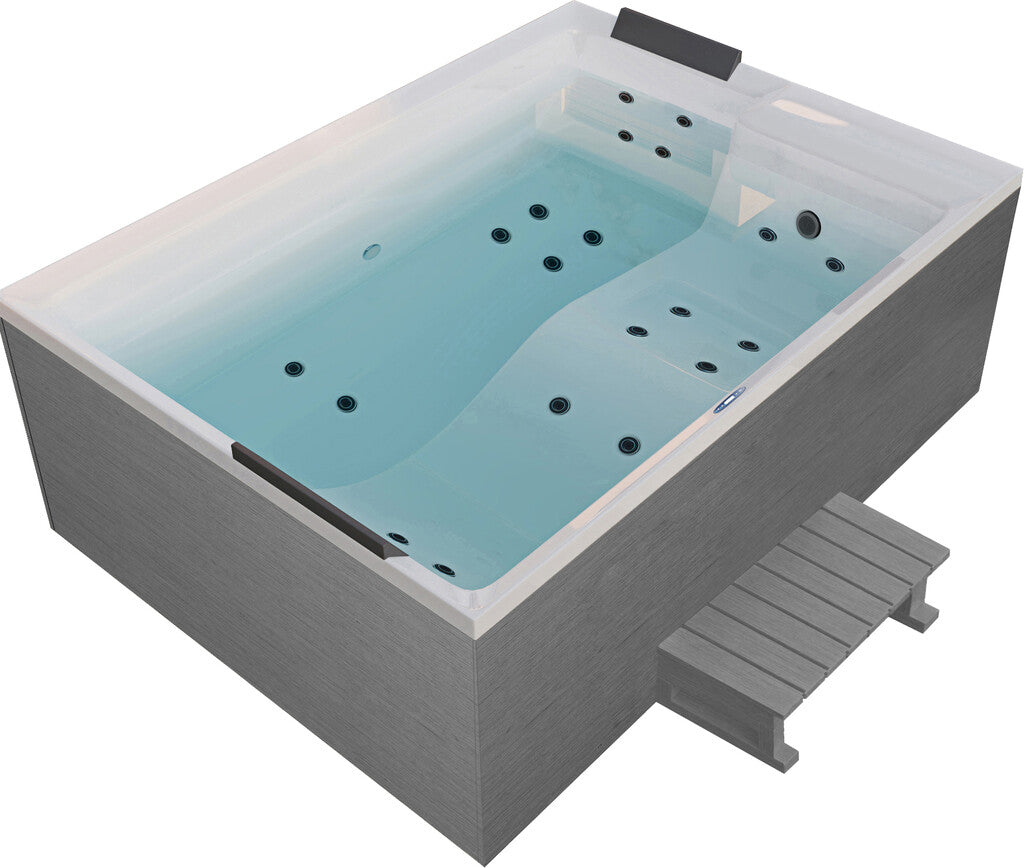 Sanotechnik - KORFU OUTDOOR WHIRLPOOL white inkl. Abdeckung und Stiege 190x140x70 cm