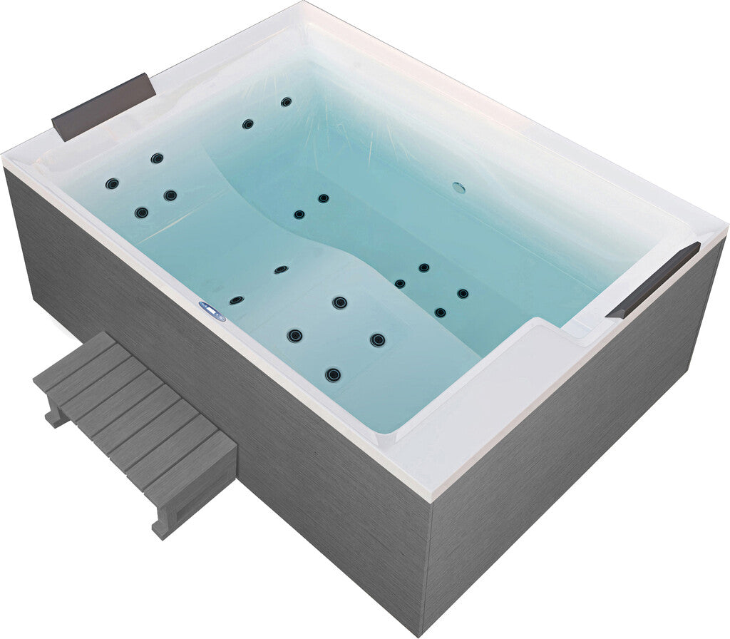 Sanotechnik - KORFU OUTDOOR WHIRLPOOL white inkl. Abdeckung und Stiege 190x140x70 cm