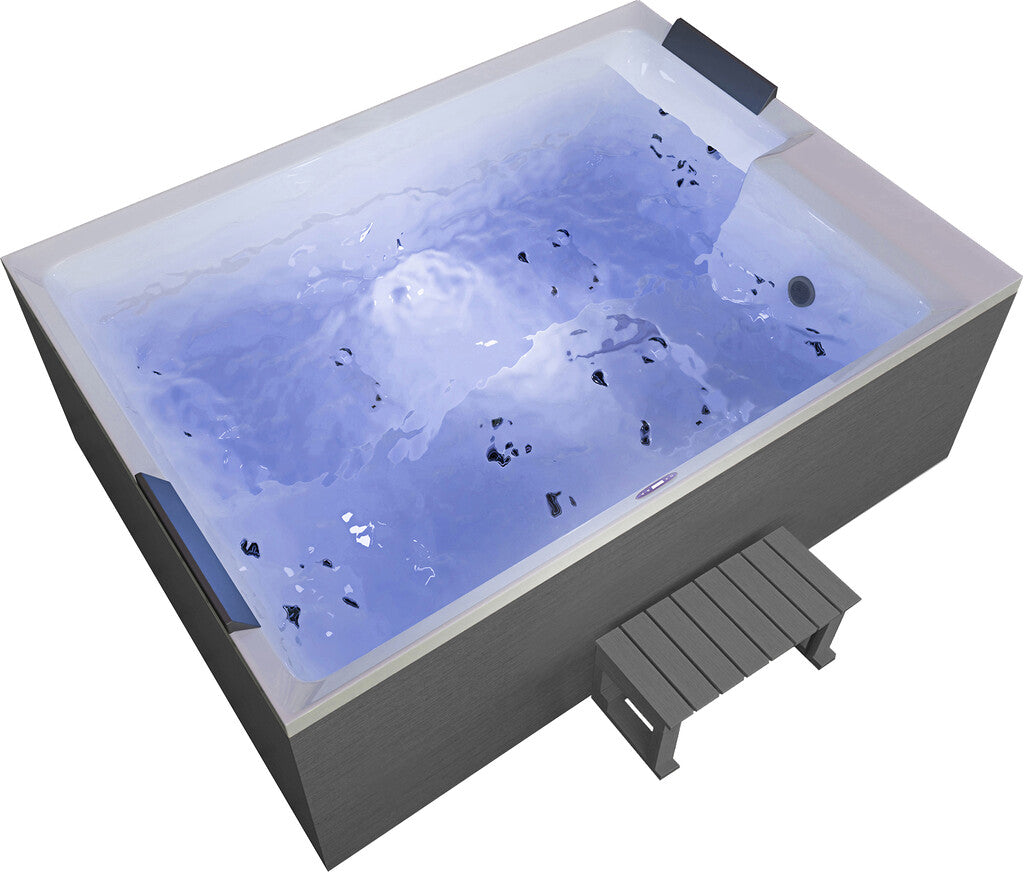 Sanotechnik - KORFU OUTDOOR WHIRLPOOL white inkl. Abdeckung und Stiege 190x140x70 cm