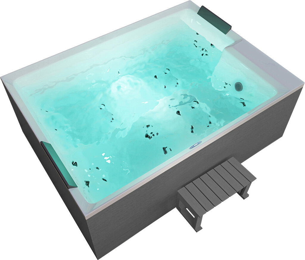 Sanotechnik - KORFU OUTDOOR WHIRLPOOL white inkl. Abdeckung und Stiege 190x140x70 cm