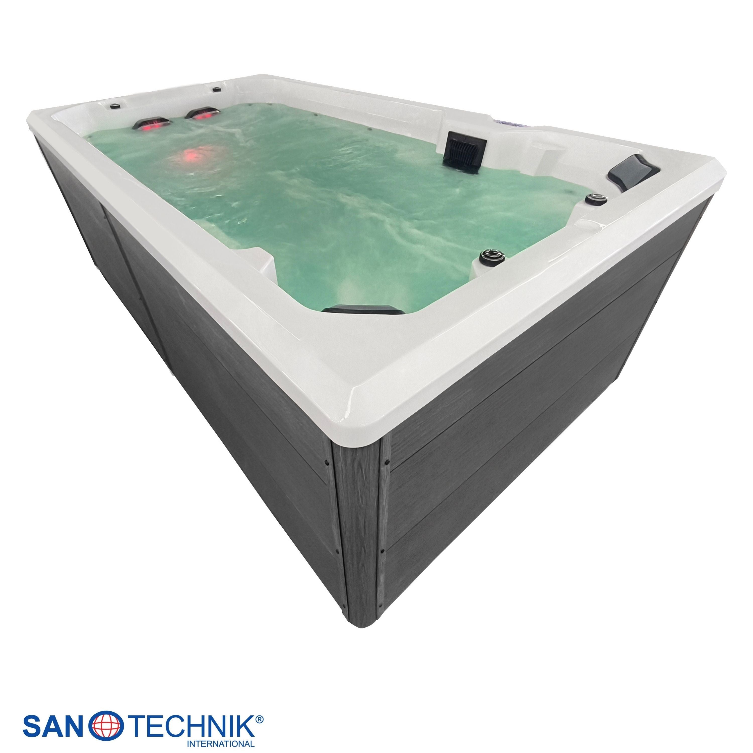 Sanotechnik - VALENCIA SWIMM WHIRLPOOL white inkl. Abdeckung und Stiege 400x220x126 cm