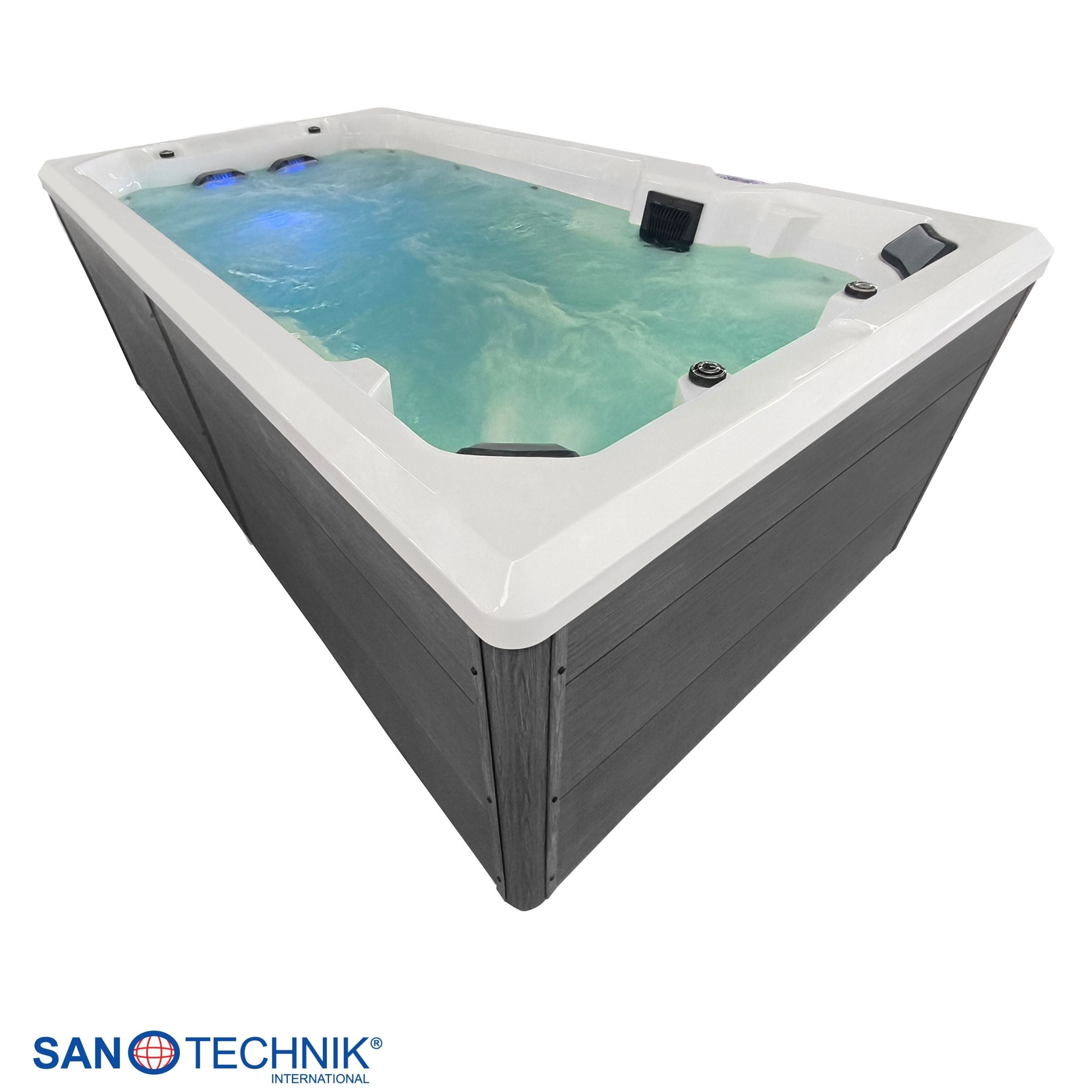 Sanotechnik - VALENCIA SWIMM WHIRLPOOL white inkl. Abdeckung und Stiege 400x220x126 cm